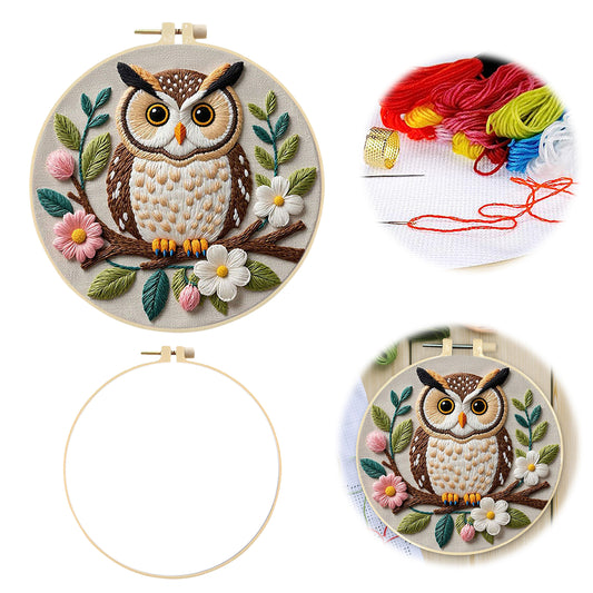 Owl - DIY Embroidery Cross Stitch Kit with Pattern Cotton Threads Needles Hoop 29x29CM/11.42x11.42in