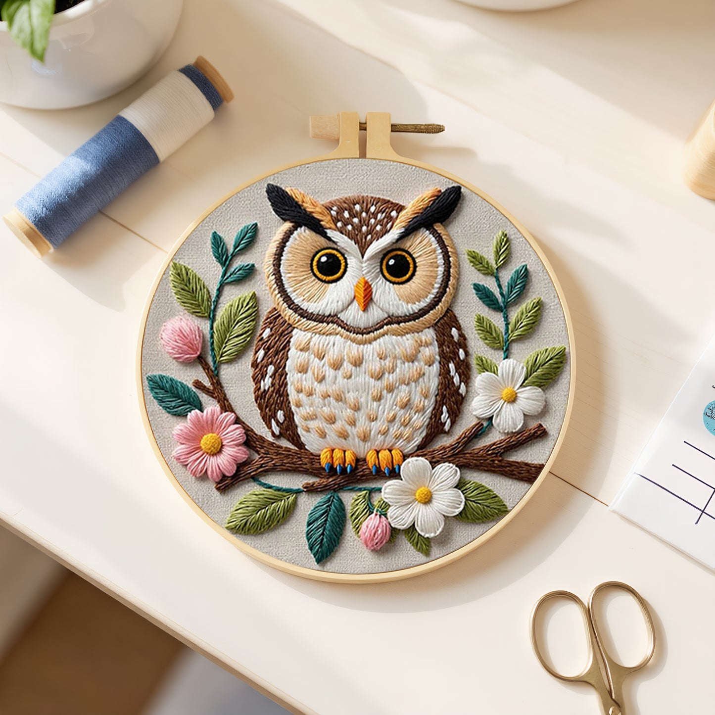 Owl - DIY Embroidery Cross Stitch Kit with Pattern Cotton Threads Needles Hoop 29x29CM/11.42x11.42in