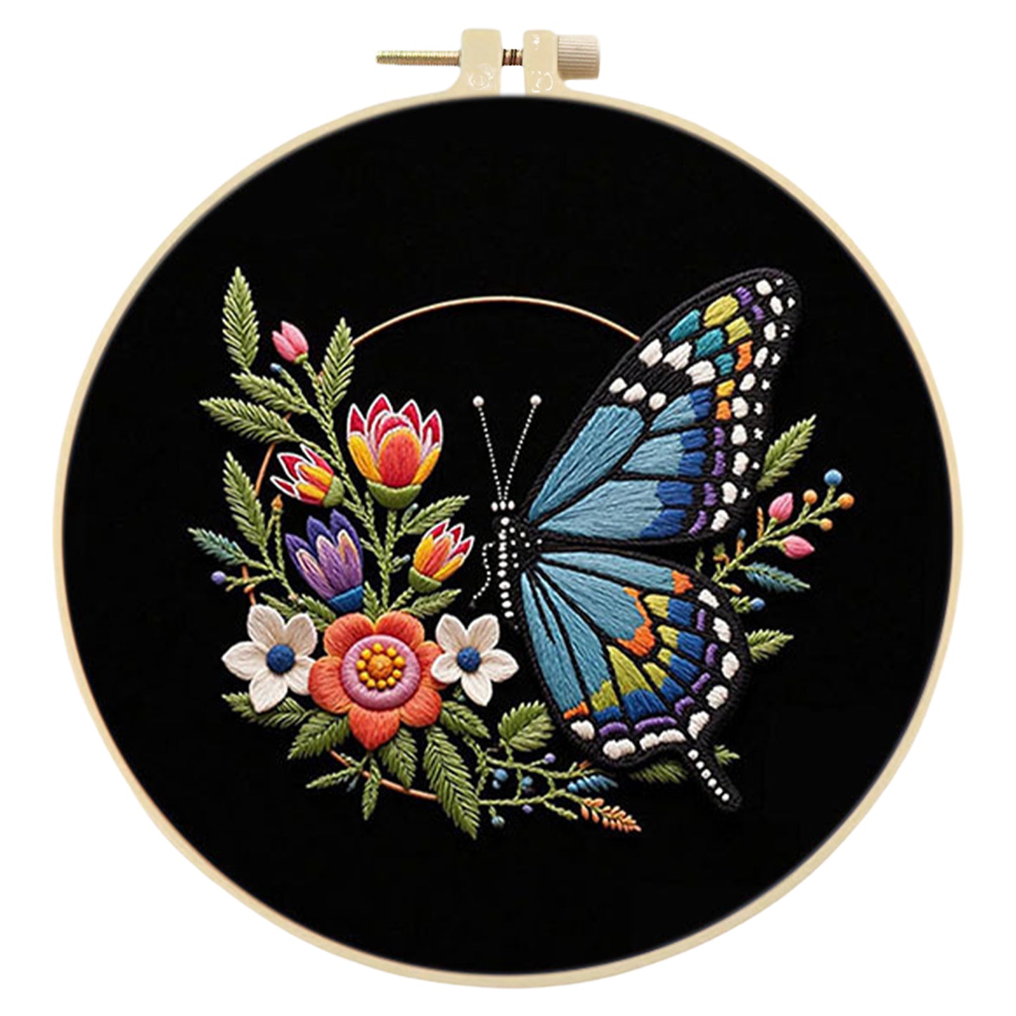 Blue Butterfly - DIY Embroidery Cross Stitch Kit with Pattern Cotton Threads Needles Hoop 29x29CM/11.42x11.42in