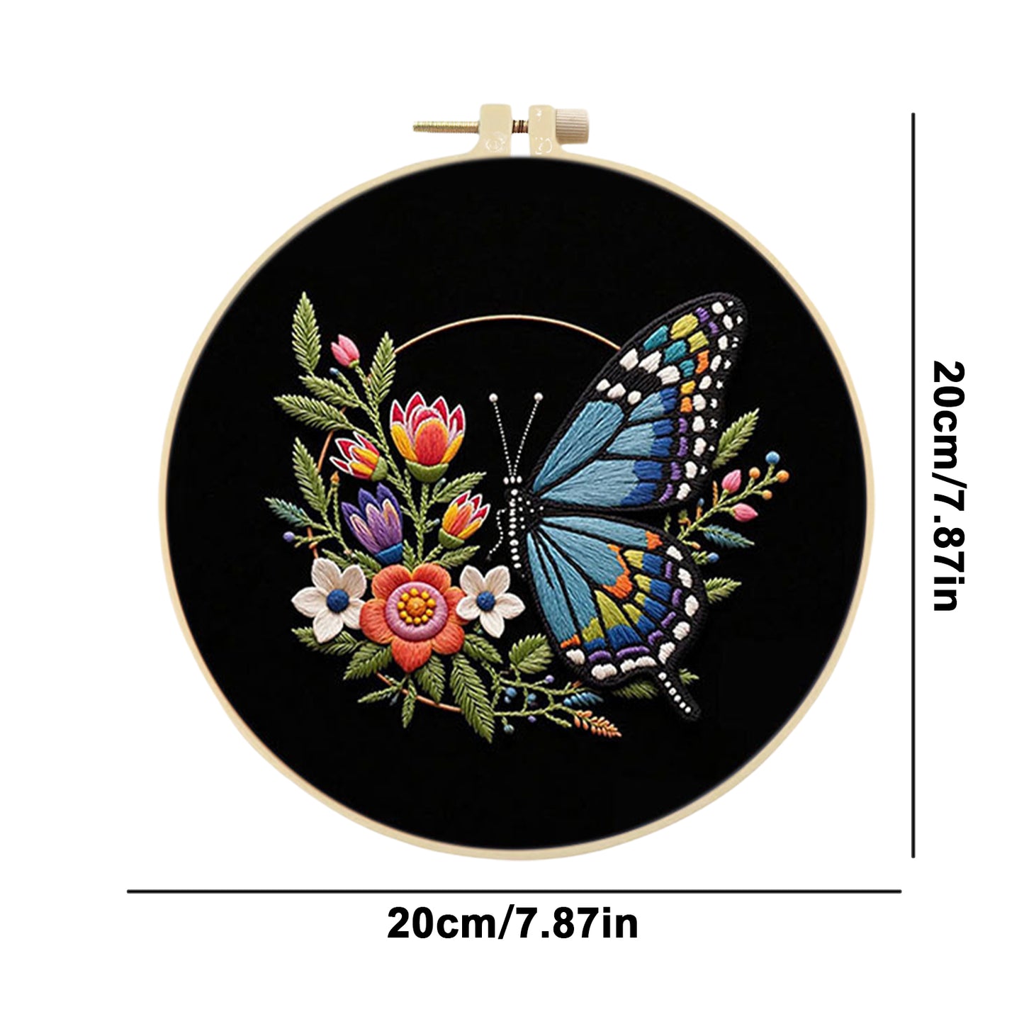 Blue Butterfly - DIY Embroidery Cross Stitch Kit with Pattern Cotton Threads Needles Hoop 29x29CM/11.42x11.42in