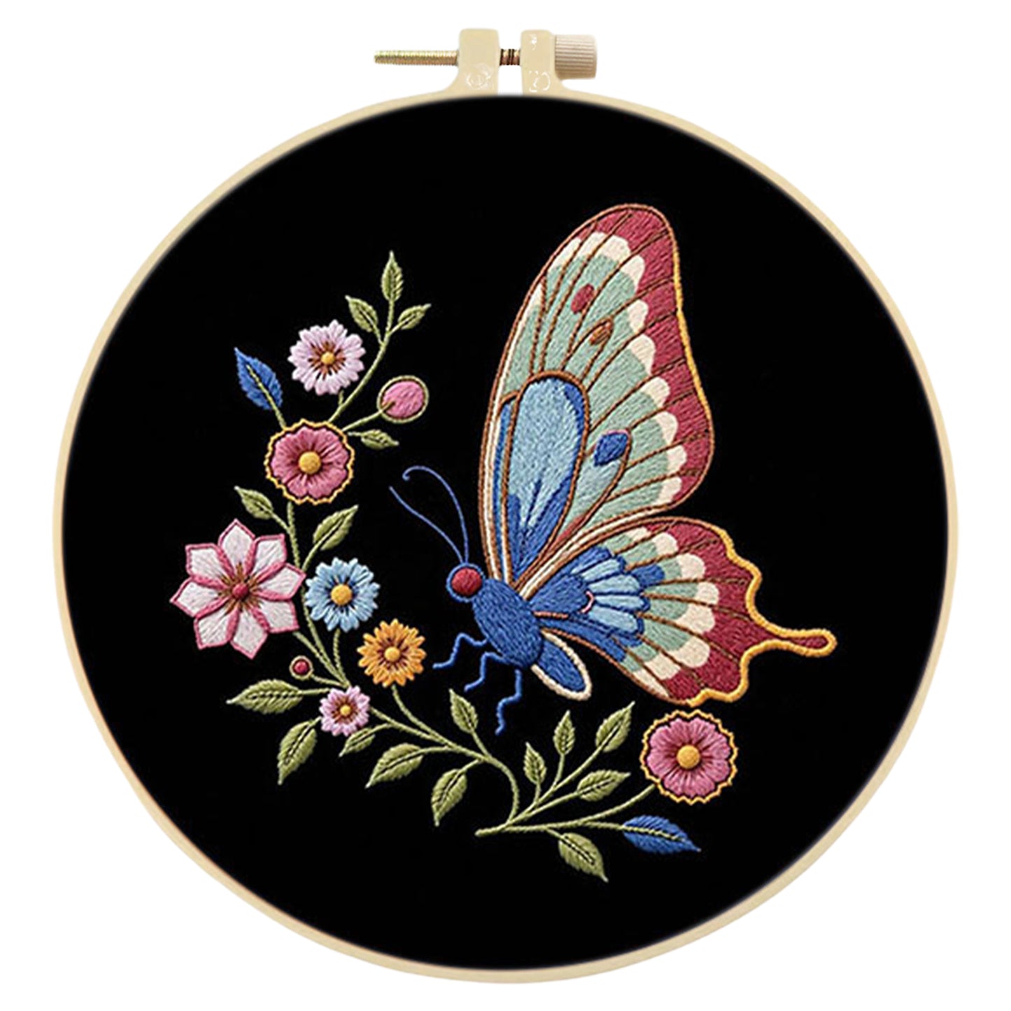 Butterfly - DIY Embroidery Cross Stitch Kit with Pattern Cotton Threads Needles Hoop 29x29CM/11.42x11.42in