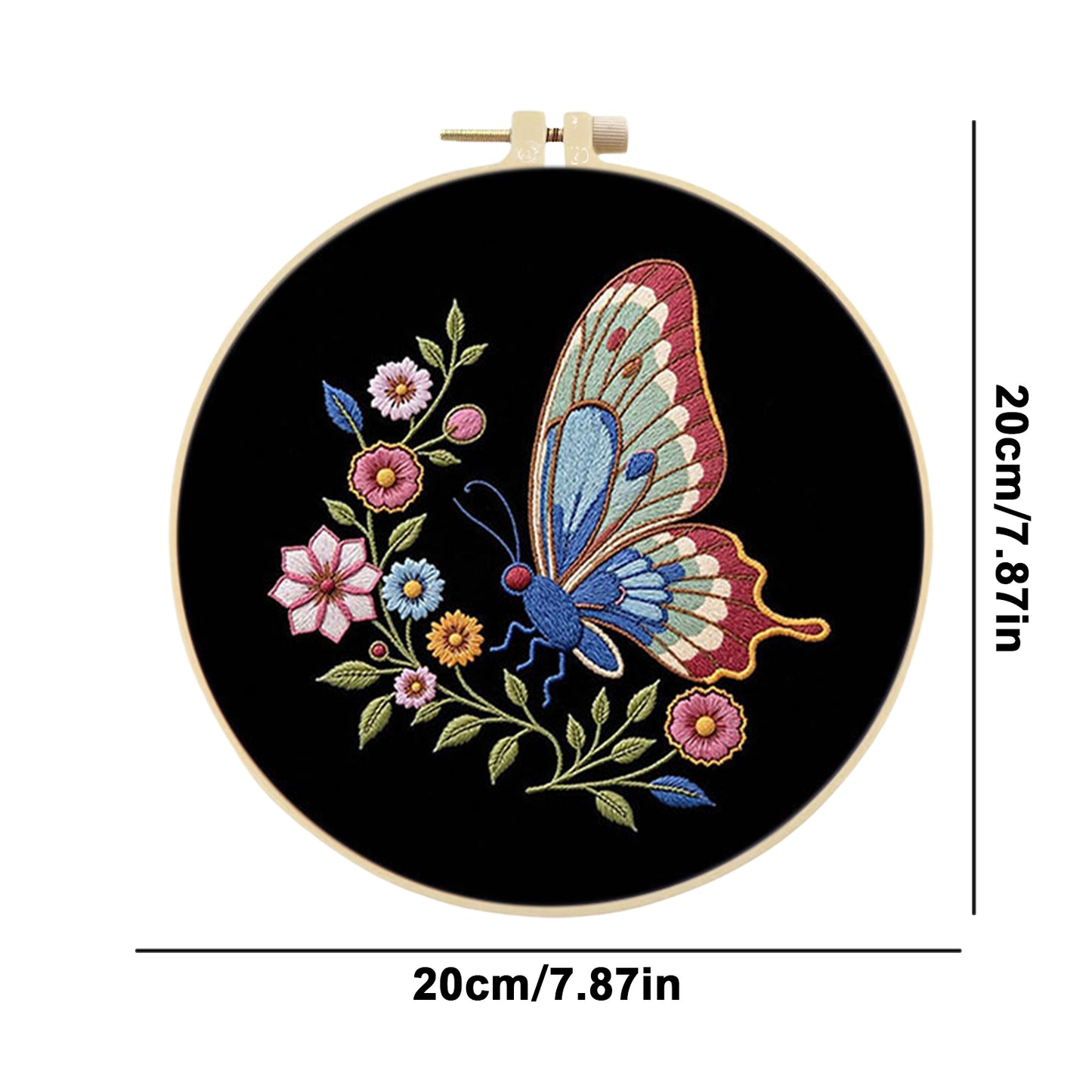 Butterfly - DIY Embroidery Cross Stitch Kit with Pattern Cotton Threads Needles Hoop 29x29CM/11.42x11.42in