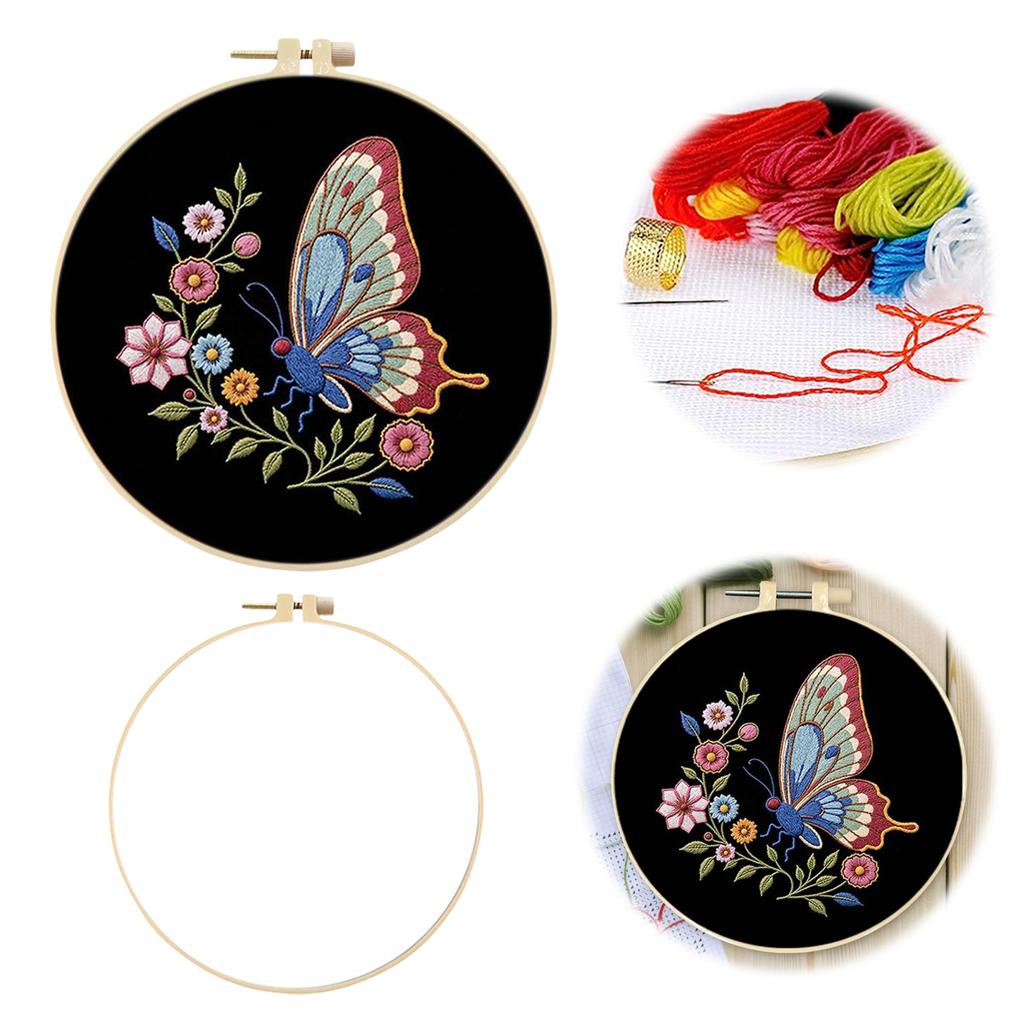 Butterfly - DIY Embroidery Cross Stitch Kit with Pattern Cotton Threads Needles Hoop 29x29CM/11.42x11.42in