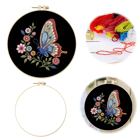 Butterfly - DIY Embroidery Cross Stitch Kit with Pattern Cotton Threads Needles Hoop 29x29CM/11.42x11.42in