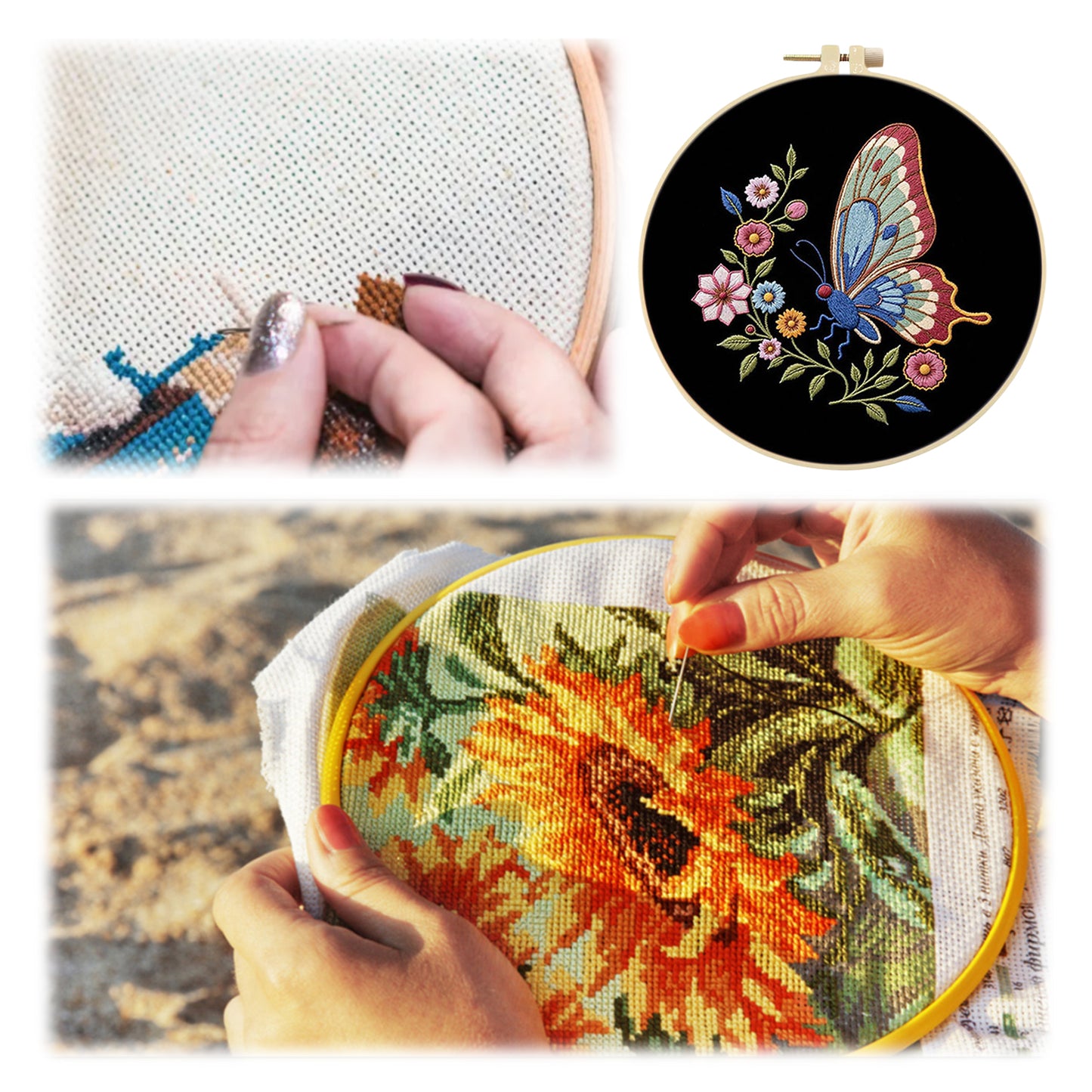 Butterfly - DIY Embroidery Cross Stitch Kit with Pattern Cotton Threads Needles Hoop 29x29CM/11.42x11.42in