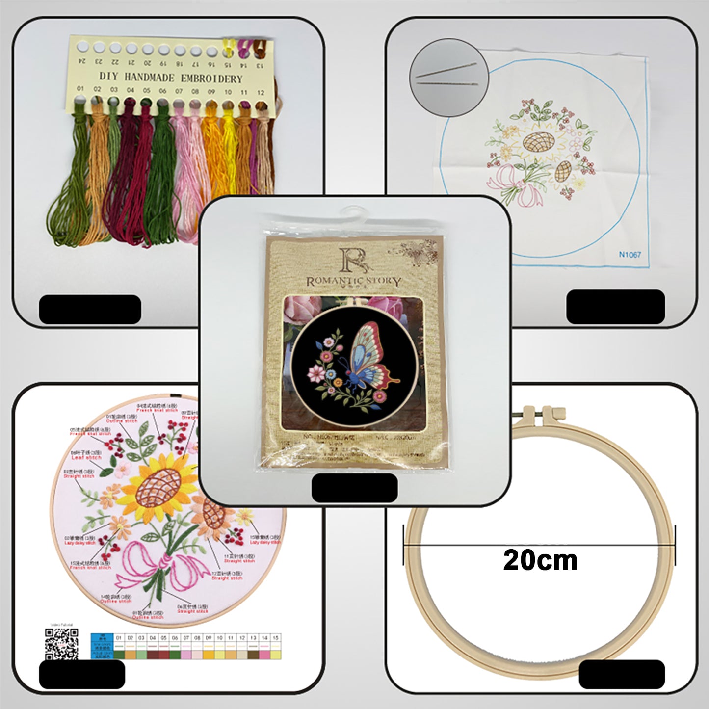 Butterfly - DIY Embroidery Cross Stitch Kit with Pattern Cotton Threads Needles Hoop 29x29CM/11.42x11.42in