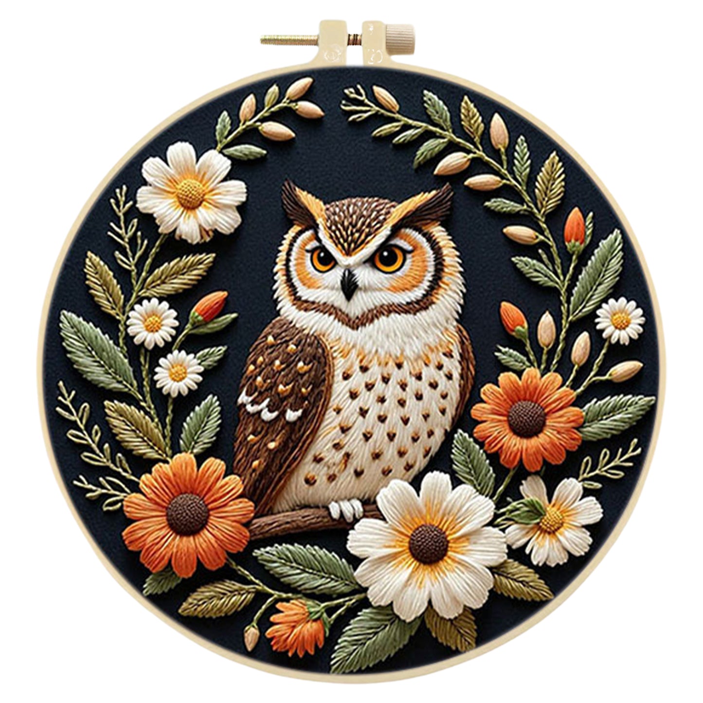 Wreath Owl - DIY Embroidery Cross Stitch Kit with Pattern Cotton Threads Needles Hoop 29x29CM/11.42x11.42in