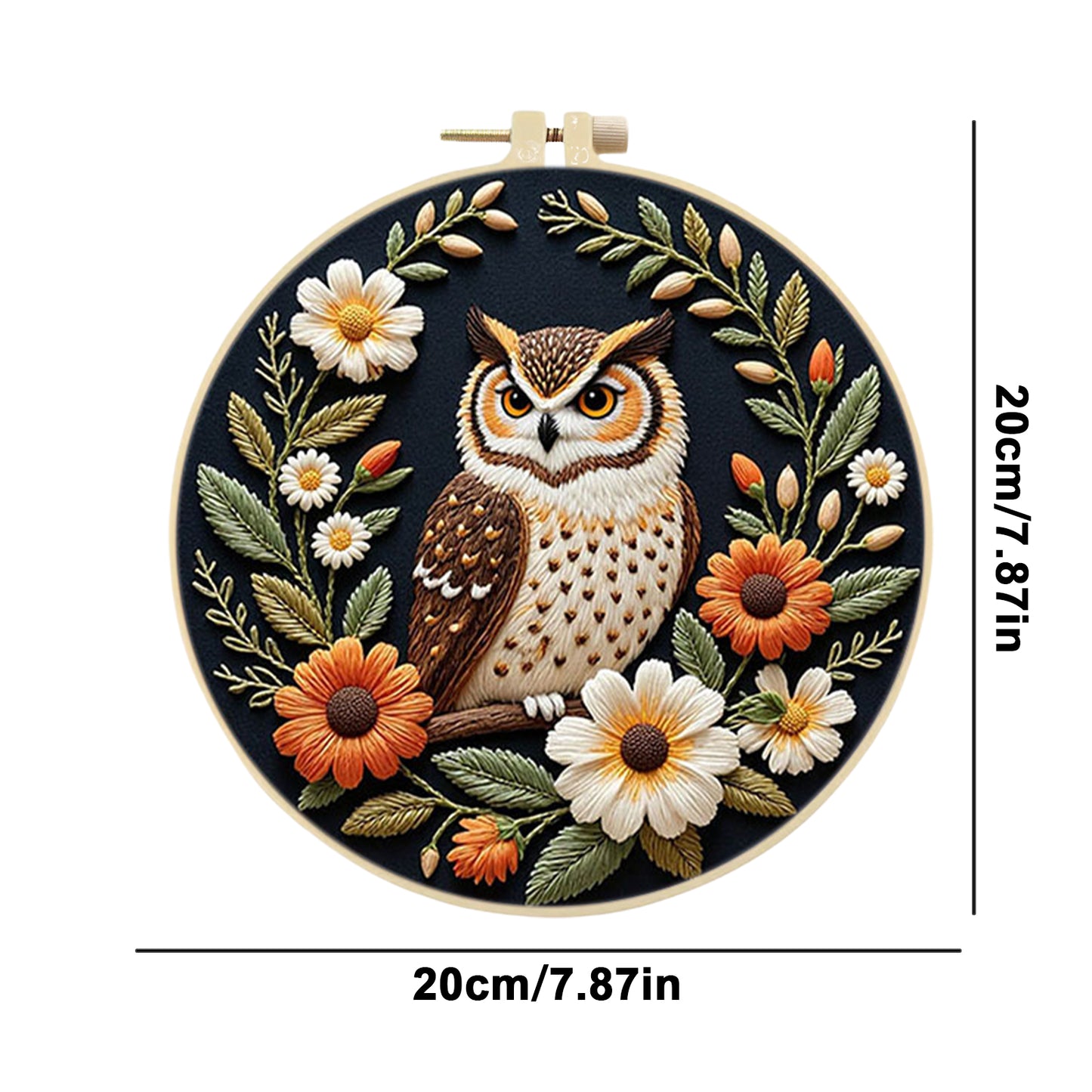 Wreath Owl - DIY Embroidery Cross Stitch Kit with Pattern Cotton Threads Needles Hoop 29x29CM/11.42x11.42in