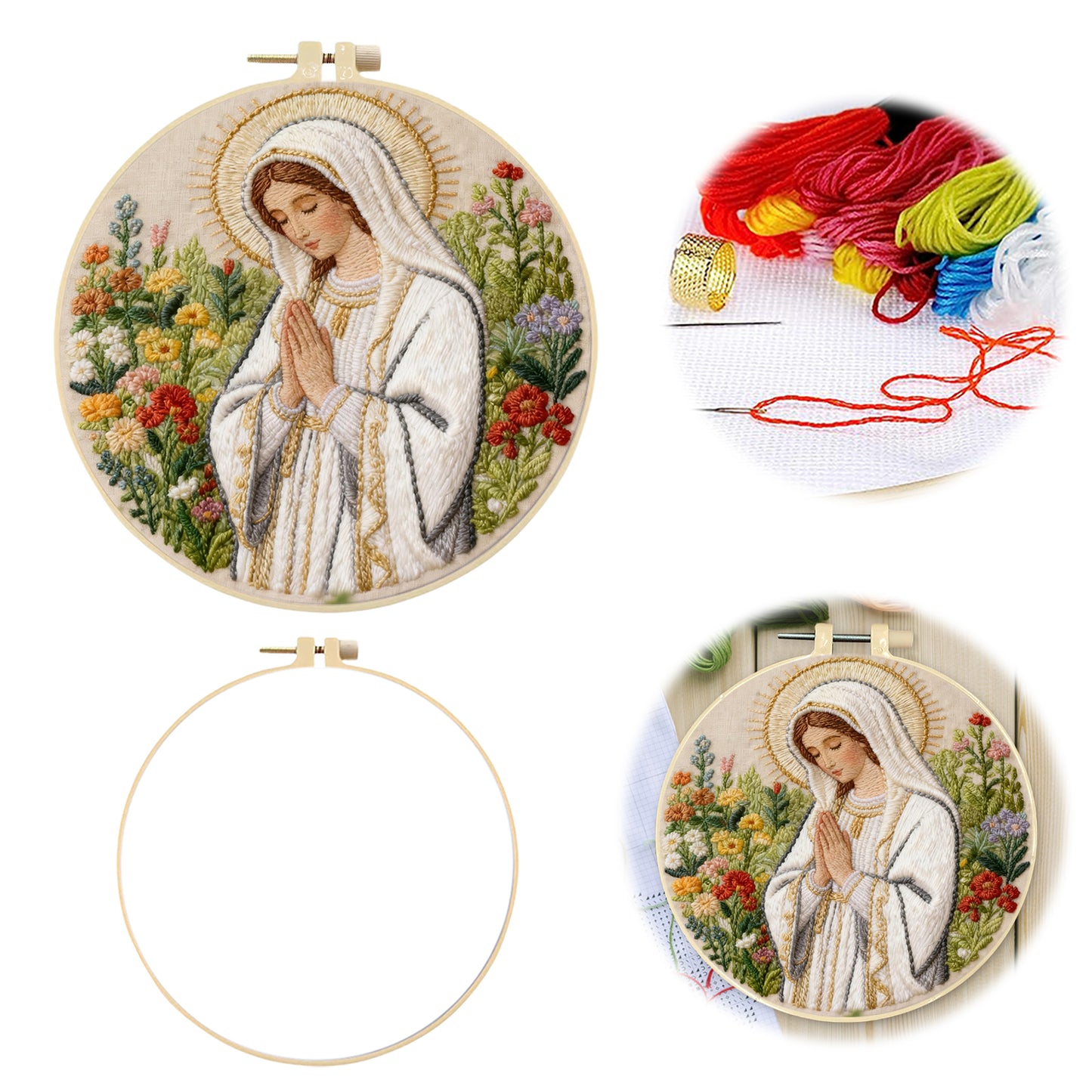 Mary - DIY Embroidery Cross Stitch Kit with Pattern Cotton Threads Needles Hoop 30x30CM/11.81x11.81in
