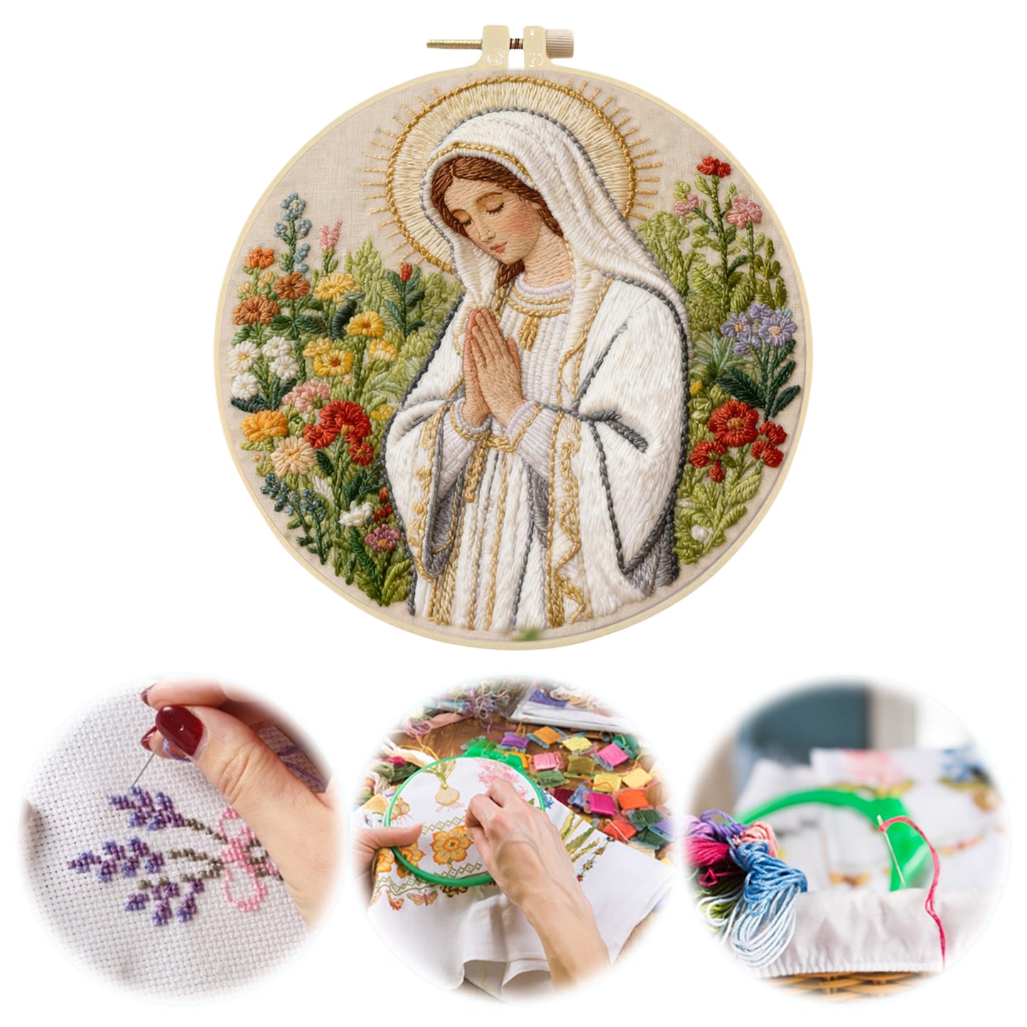 Mary - DIY Embroidery Cross Stitch Kit with Pattern Cotton Threads Needles Hoop 30x30CM/11.81x11.81in