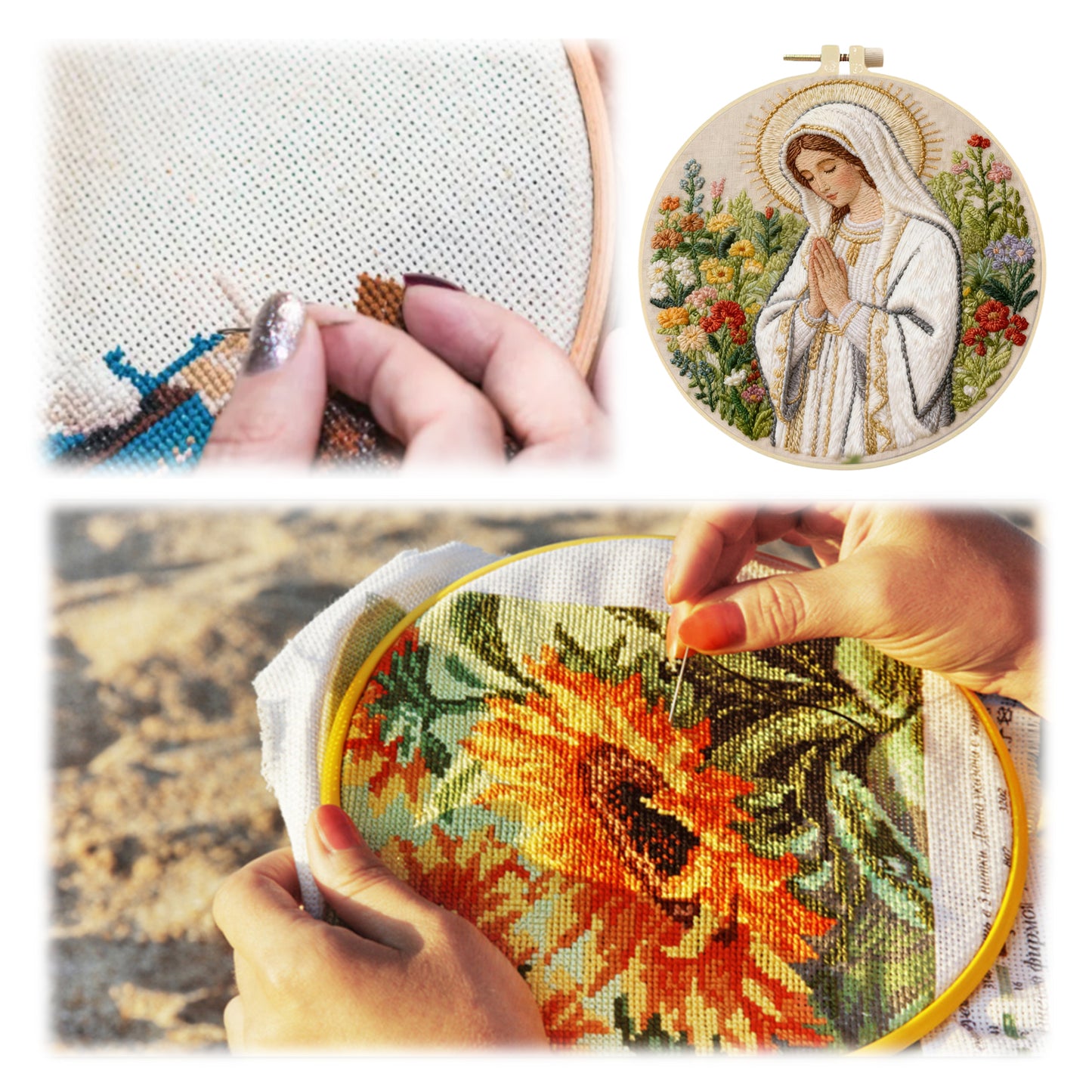 Mary - DIY Embroidery Cross Stitch Kit with Pattern Cotton Threads Needles Hoop 30x30CM/11.81x11.81in