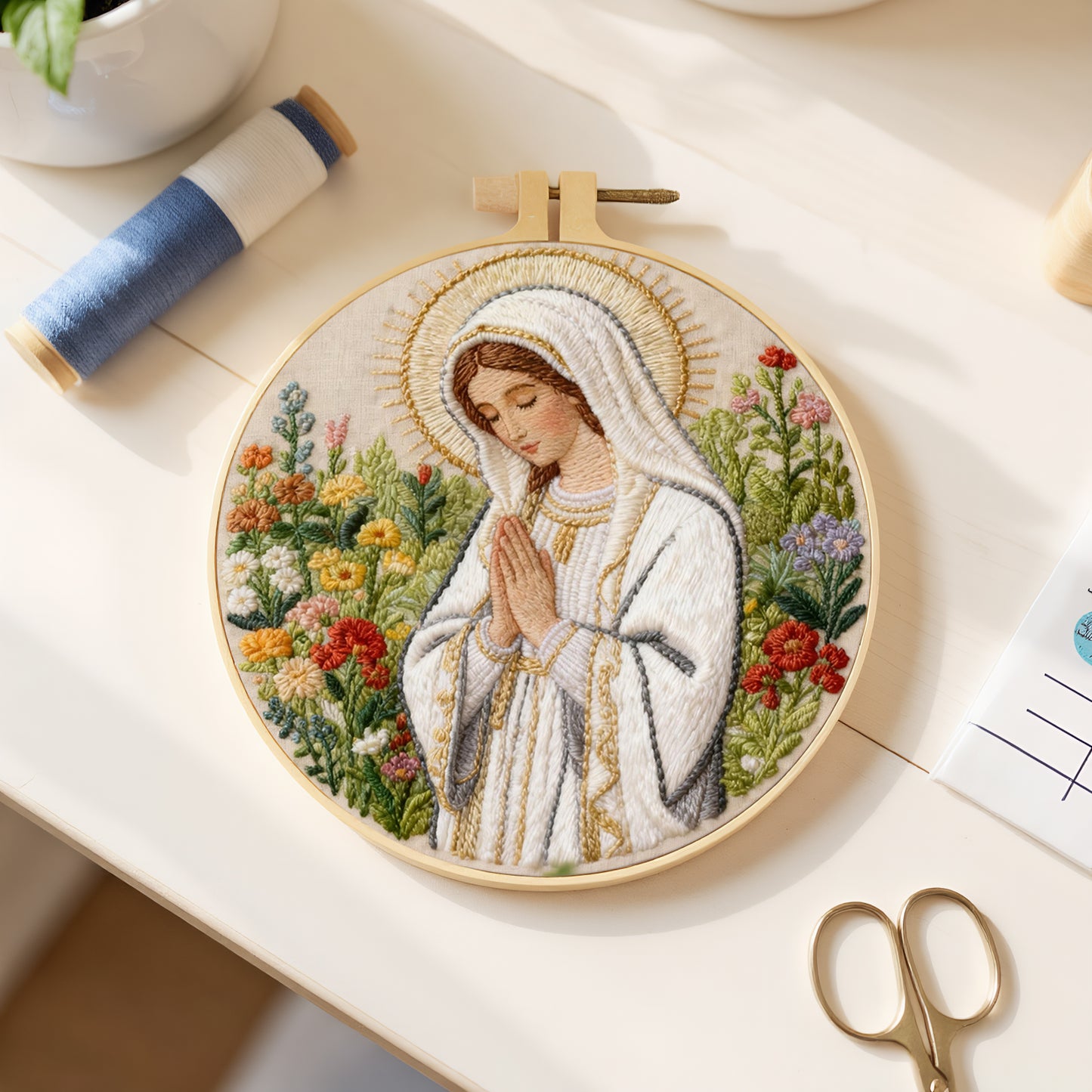 Mary - DIY Embroidery Cross Stitch Kit with Pattern Cotton Threads Needles Hoop 30x30CM/11.81x11.81in