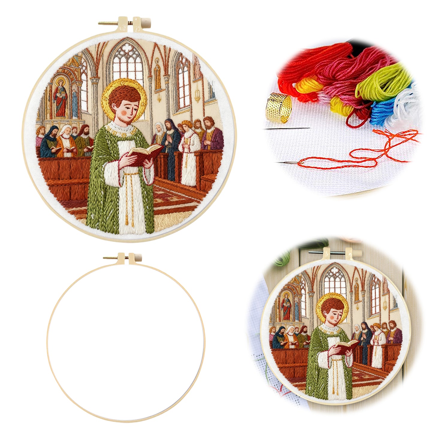 Priest - DIY Embroidery Cross Stitch Kit with Pattern Cotton Threads Needles Hoop 30x30CM/11.81x11.81in