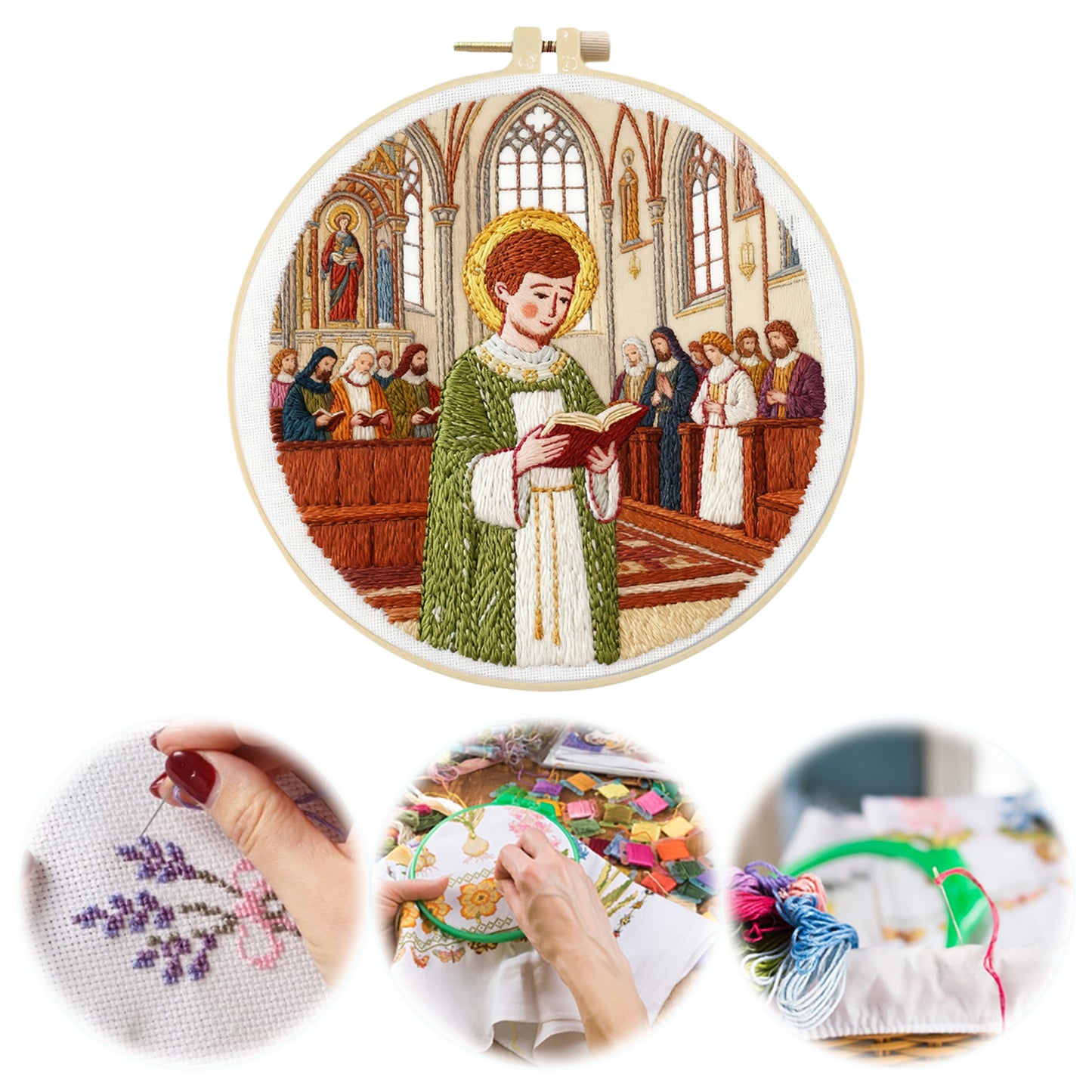 Priest - DIY Embroidery Cross Stitch Kit with Pattern Cotton Threads Needles Hoop 30x30CM/11.81x11.81in