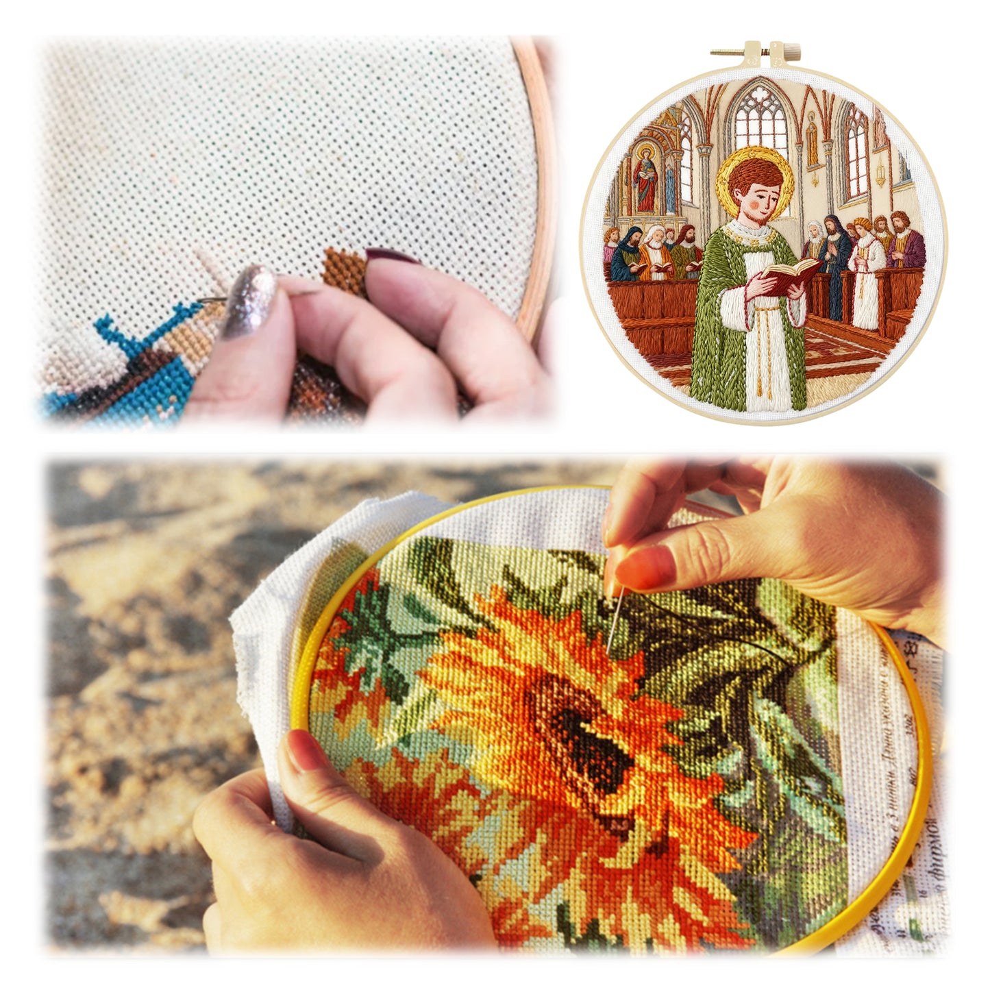 Priest - DIY Embroidery Cross Stitch Kit with Pattern Cotton Threads Needles Hoop 30x30CM/11.81x11.81in