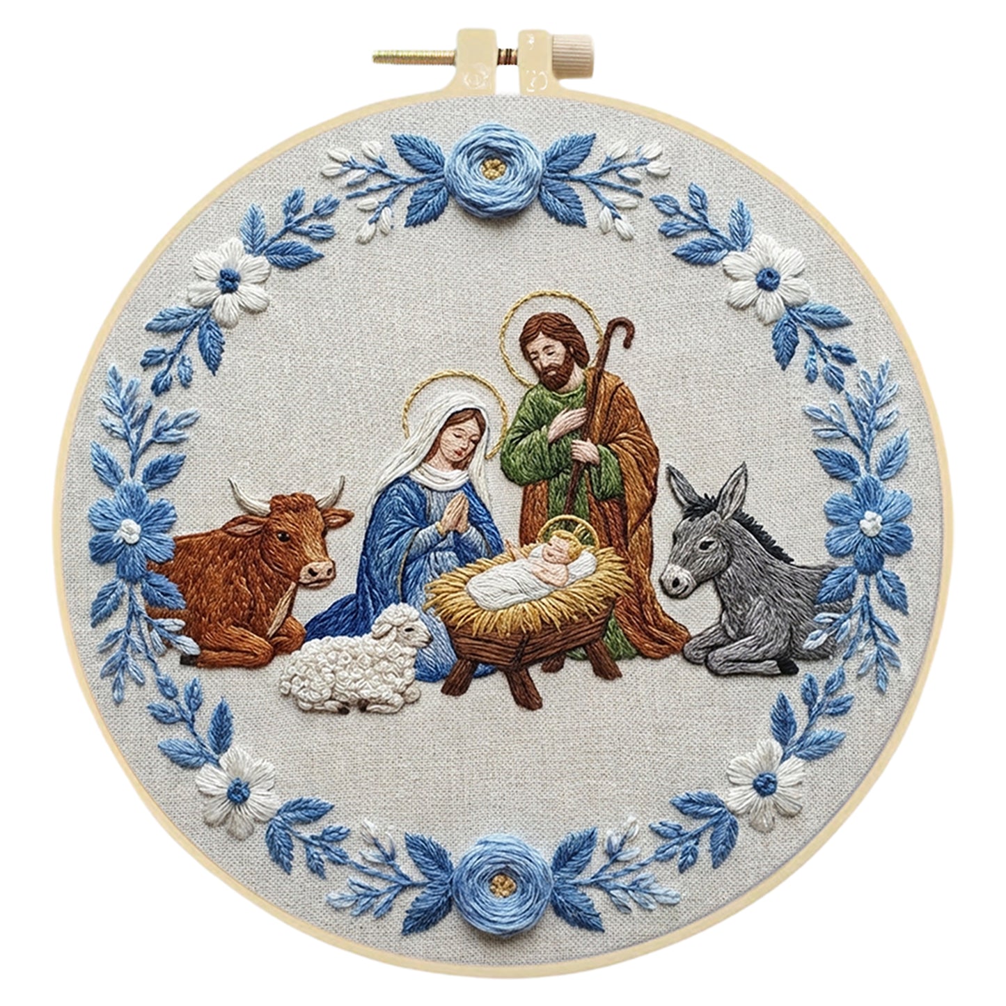 Nativity - DIY Embroidery Cross Stitch Kit with Pattern Cotton Threads Needles Hoop 30x30CM/11.81x11.81in