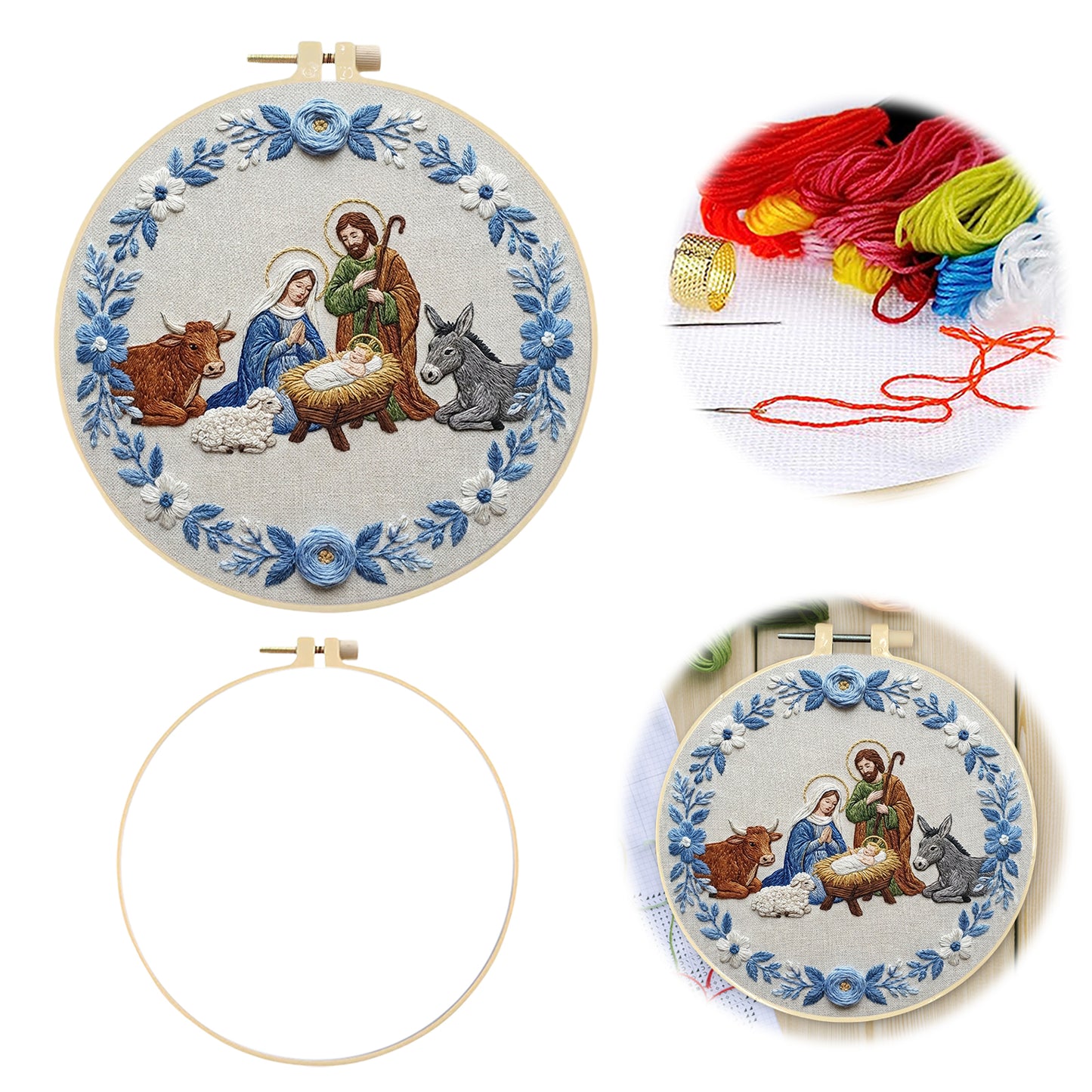 Nativity - DIY Embroidery Cross Stitch Kit with Pattern Cotton Threads Needles Hoop 30x30CM/11.81x11.81in