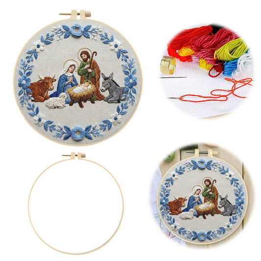 Nativity - DIY Embroidery Cross Stitch Kit with Pattern Cotton Threads Needles Hoop 30x30CM/11.81x11.81in