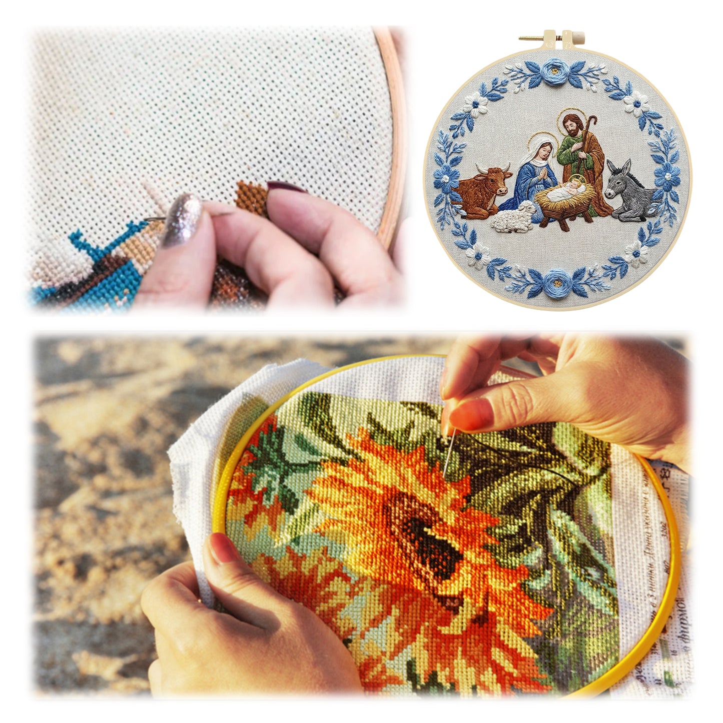 Nativity - DIY Embroidery Cross Stitch Kit with Pattern Cotton Threads Needles Hoop 30x30CM/11.81x11.81in