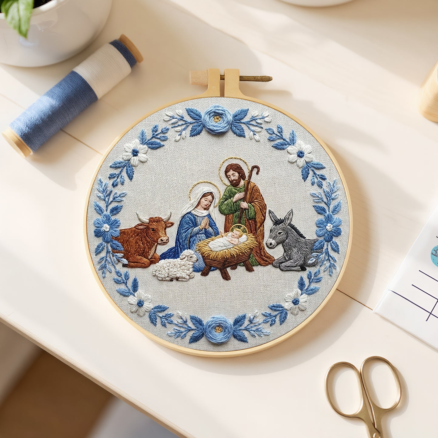 Nativity - DIY Embroidery Cross Stitch Kit with Pattern Cotton Threads Needles Hoop 30x30CM/11.81x11.81in