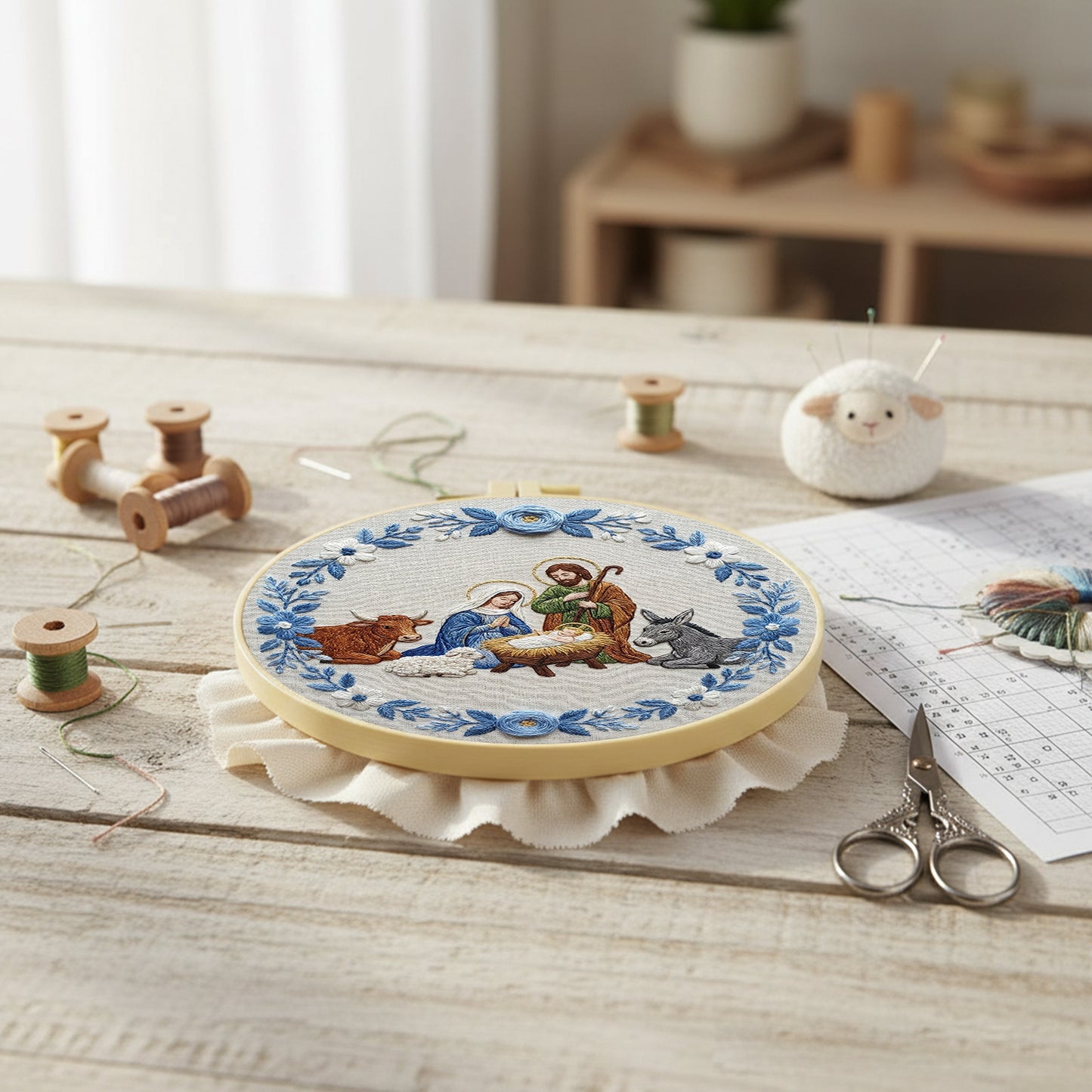 Nativity - DIY Embroidery Cross Stitch Kit with Pattern Cotton Threads Needles Hoop 30x30CM/11.81x11.81in
