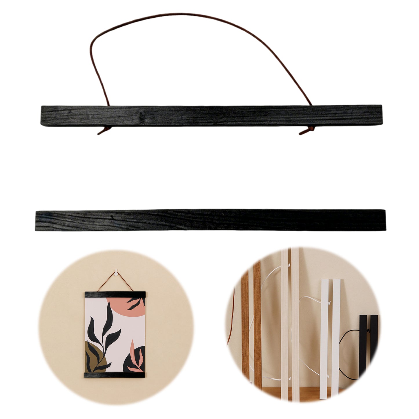 Wooden Magnetic Hanging Scroll Multi-Purpose Wall-Mounted Decorative Painting Rod Lightweight Art Work Print Hanging Holder For Canvas Paper Photo Picture (30CM black)