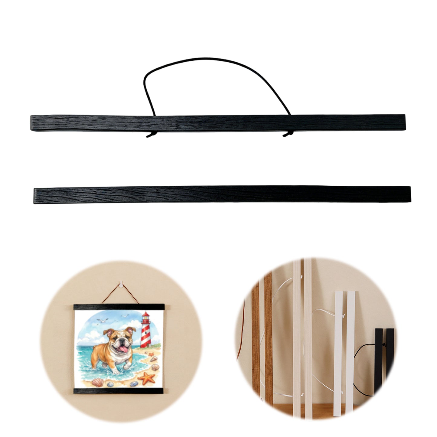Wooden Magnetic Hanging Scroll Multi-Purpose Wall-Mounted Decorative Painting Rod Lightweight Art Work Print Hanging Holder For Canvas Paper Photo Picture (40CM Black)