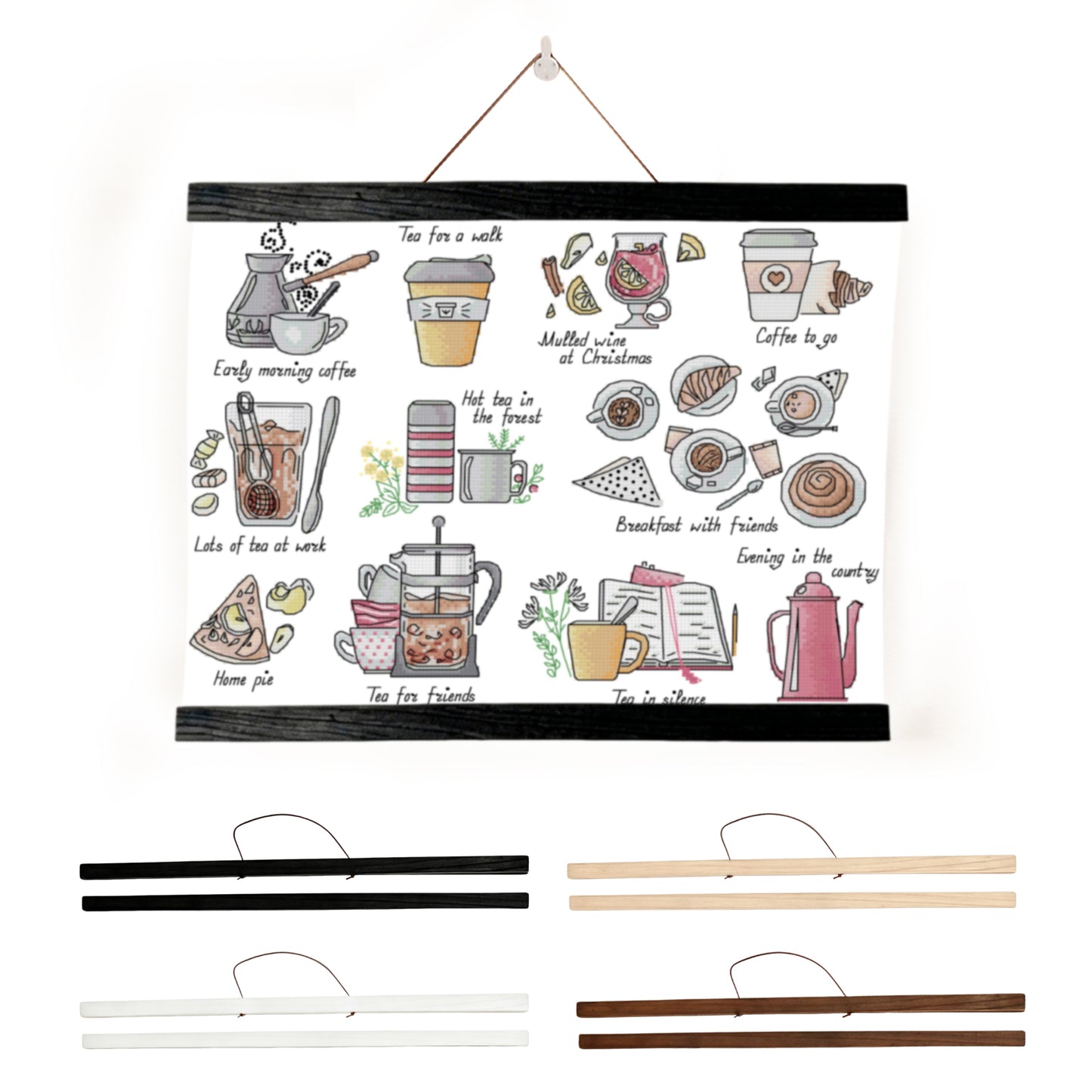 Wooden Magnetic Hanging Scroll Multi-Purpose Wall-Mounted Decorative Painting Rod Lightweight Art Work Print Hanging Holder For Canvas Paper Photo Picture (50CM Black)