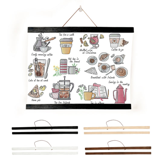 Wooden Magnetic Hanging Scroll Multi-Purpose Wall-Mounted Decorative Painting Rod Lightweight Art Work Print Hanging Holder For Canvas Paper Photo Picture (50CM Black)