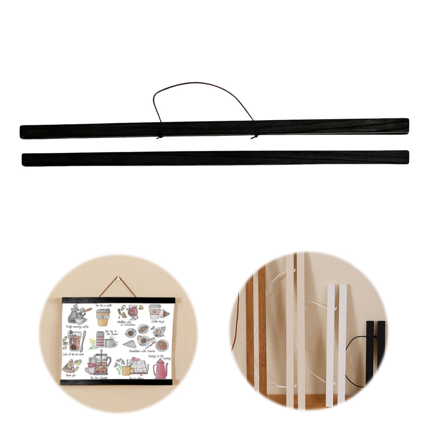 Wooden Magnetic Hanging Scroll Multi-Purpose Wall-Mounted Decorative Painting Rod Lightweight Art Work Print Hanging Holder For Canvas Paper Photo Picture (50CM Black)