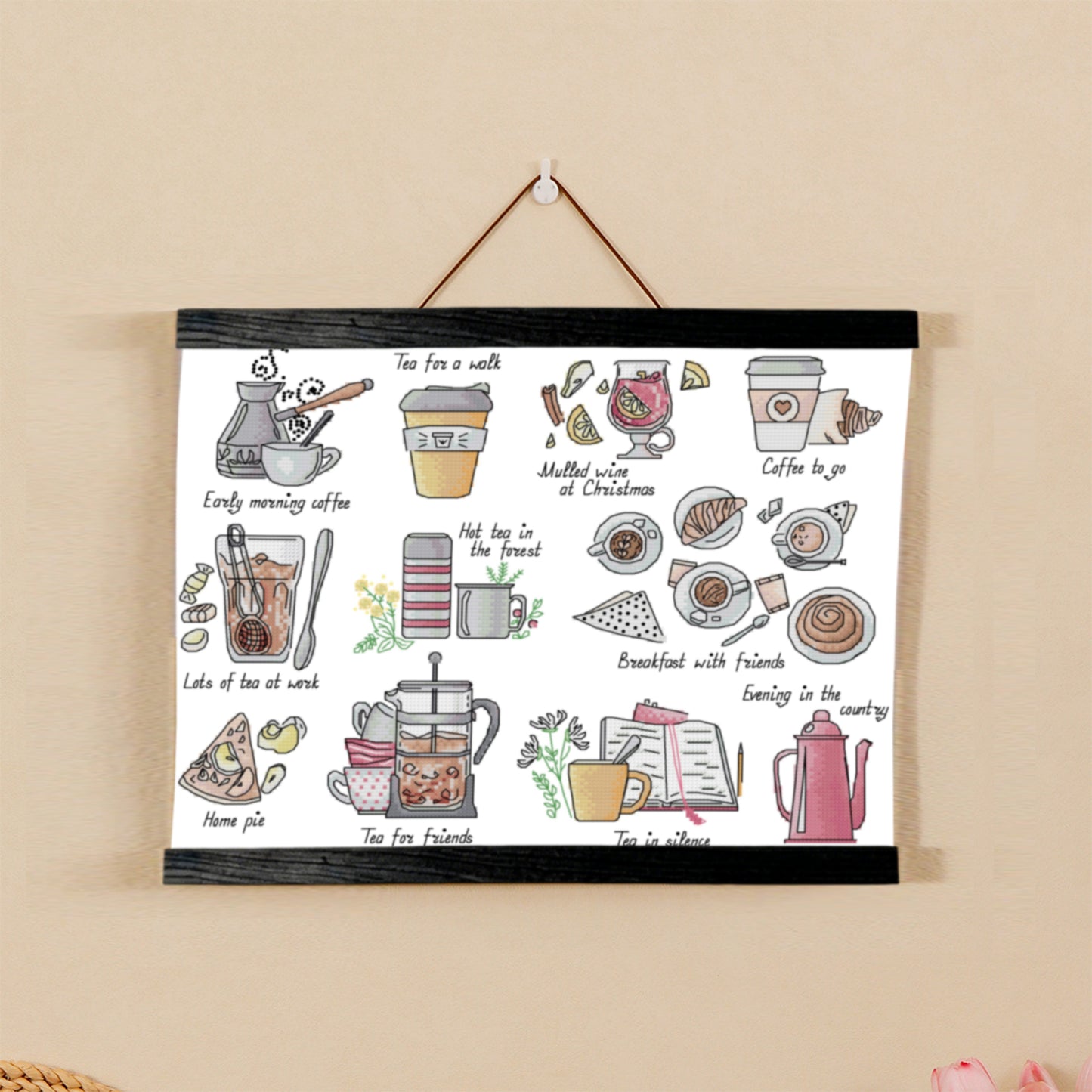 Wooden Magnetic Hanging Scroll Multi-Purpose Wall-Mounted Decorative Painting Rod Lightweight Art Work Print Hanging Holder For Canvas Paper Photo Picture (50CM Black)