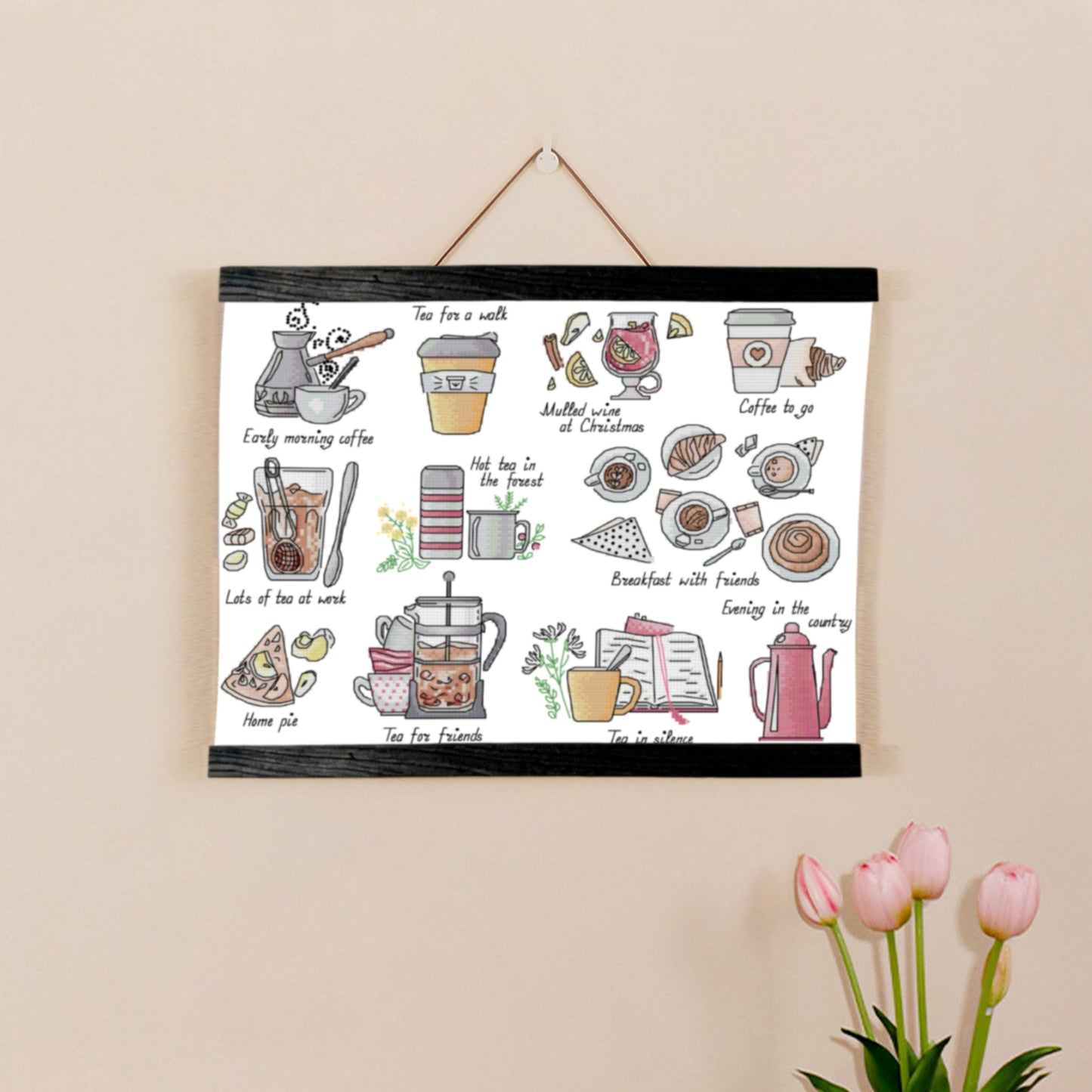 Wooden Magnetic Hanging Scroll Multi-Purpose Wall-Mounted Decorative Painting Rod Lightweight Art Work Print Hanging Holder For Canvas Paper Photo Picture (50CM Black)