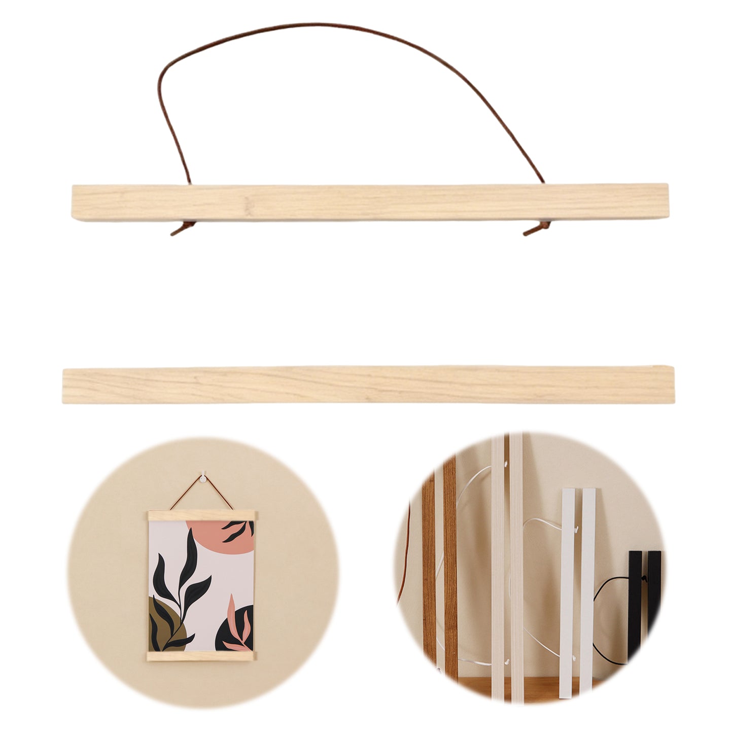 Wooden Magnetic Hanging Scroll Multi-Purpose Wall-Mounted Decorative Painting Rod Lightweight Art Work Print Hanging Holder For Canvas Paper Photo Picture (30CM White Wood)