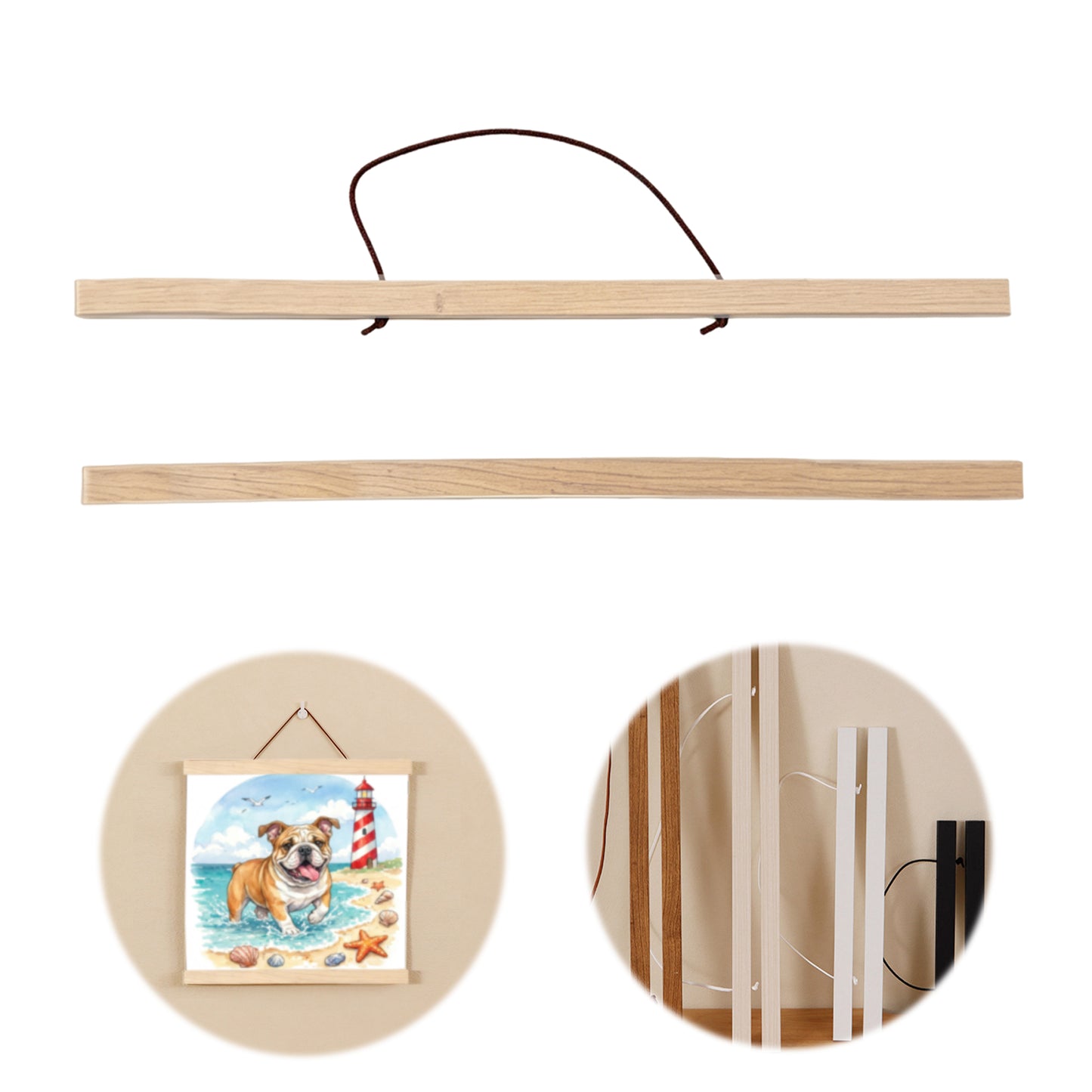 Wooden Magnetic Hanging Scroll Multi-Purpose Wall-Mounted Decorative Painting Rod Lightweight Art Work Print Hanging Holder For Canvas Paper Photo Picture (40CM White Wood)