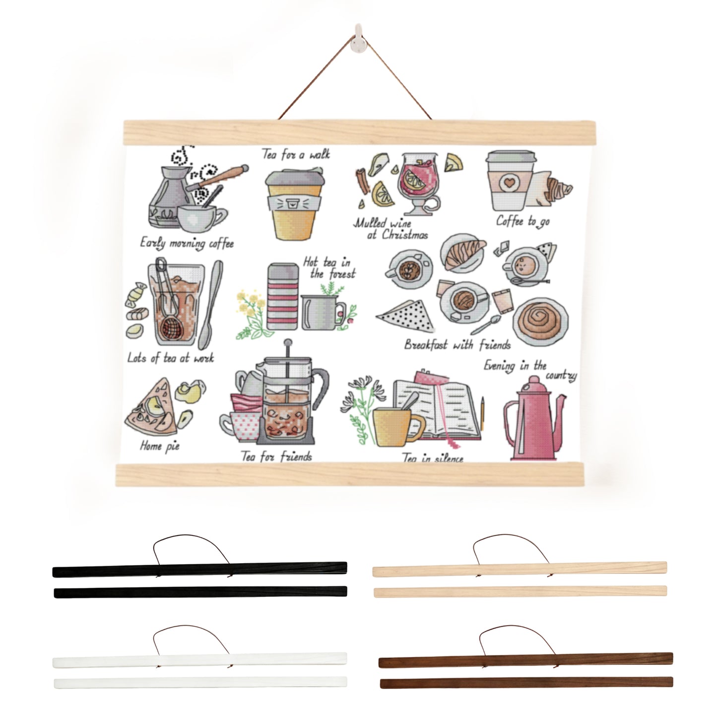 Wooden Magnetic Hanging Scroll Multi-Purpose Wall-Mounted Decorative Painting Rod Lightweight Art Work Print Hanging Holder For Canvas Paper Photo Picture (50CM White Wood)