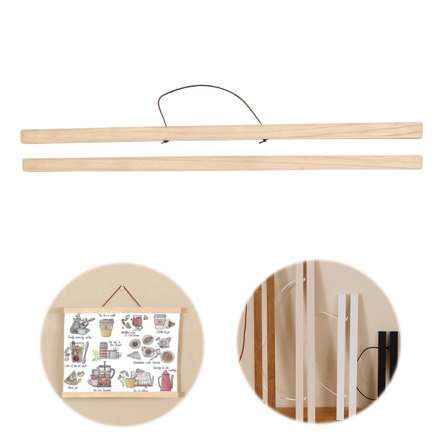 Wooden Magnetic Hanging Scroll Multi-Purpose Wall-Mounted Decorative Painting Rod Lightweight Art Work Print Hanging Holder For Canvas Paper Photo Picture (50CM White Wood)