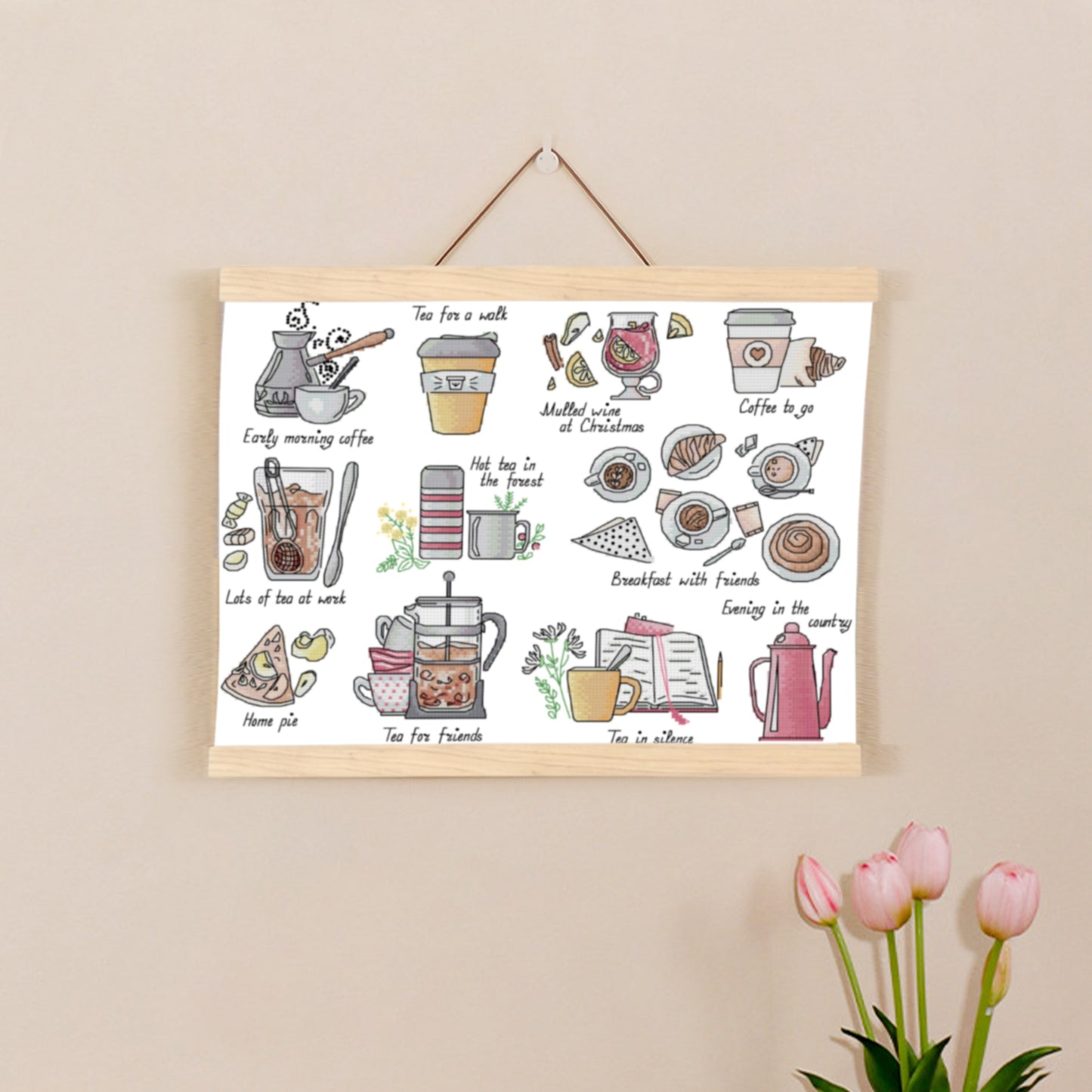 Wooden Magnetic Hanging Scroll Multi-Purpose Wall-Mounted Decorative Painting Rod Lightweight Art Work Print Hanging Holder For Canvas Paper Photo Picture (50CM White Wood)