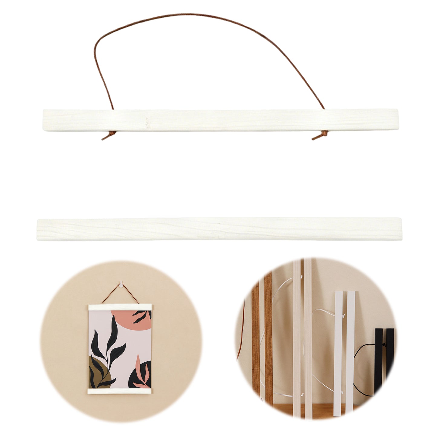 Wooden Magnetic Hanging Scroll Multi-Purpose Wall-Mounted Decorative Painting Rod Lightweight Art Work Print Hanging Holder For Canvas Paper Photo Picture (30CM White)