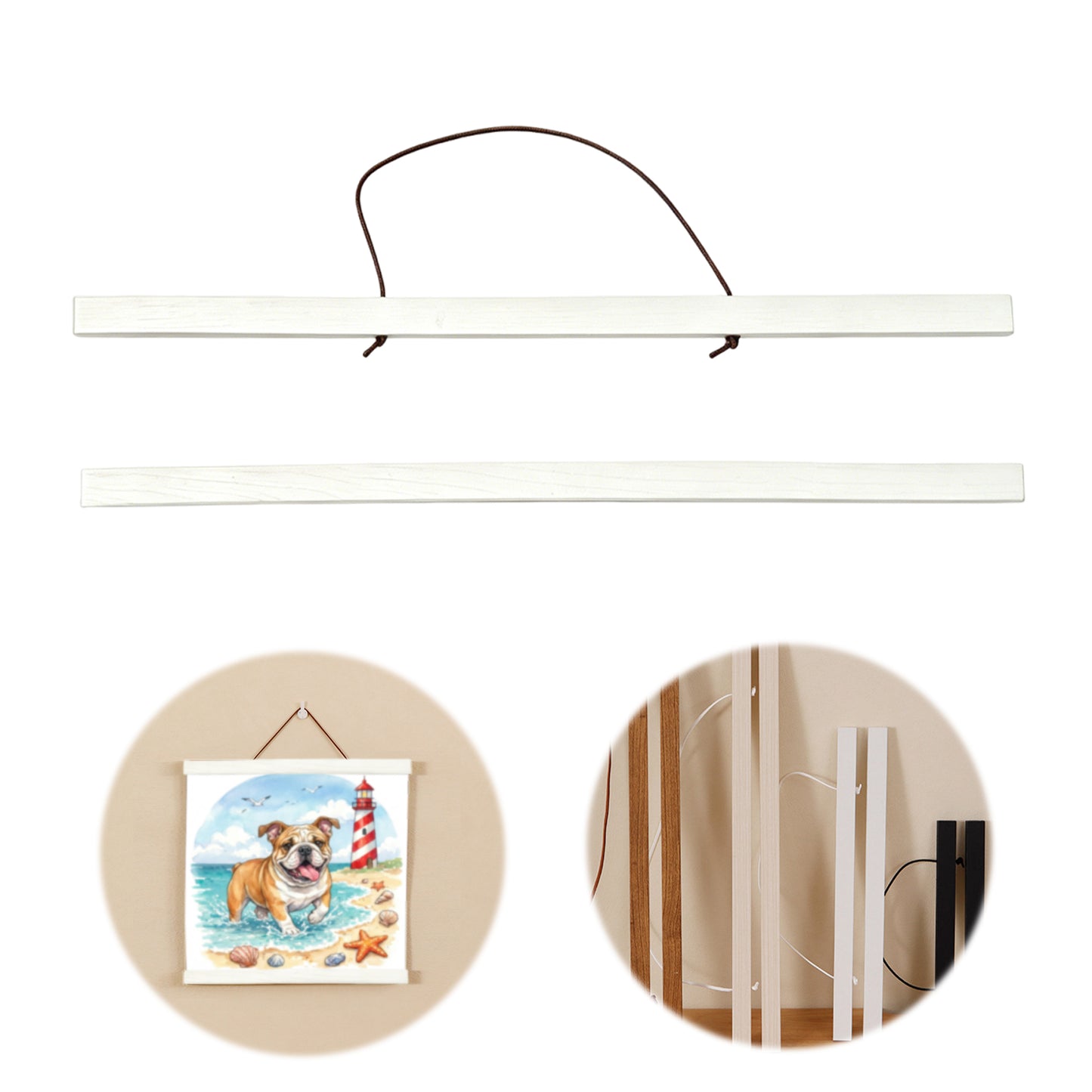 Wooden Magnetic Hanging Scroll Multi-Purpose Wall-Mounted Decorative Painting Rod Lightweight Art Work Print Hanging Holder For Canvas Paper Photo Picture (40CM White)