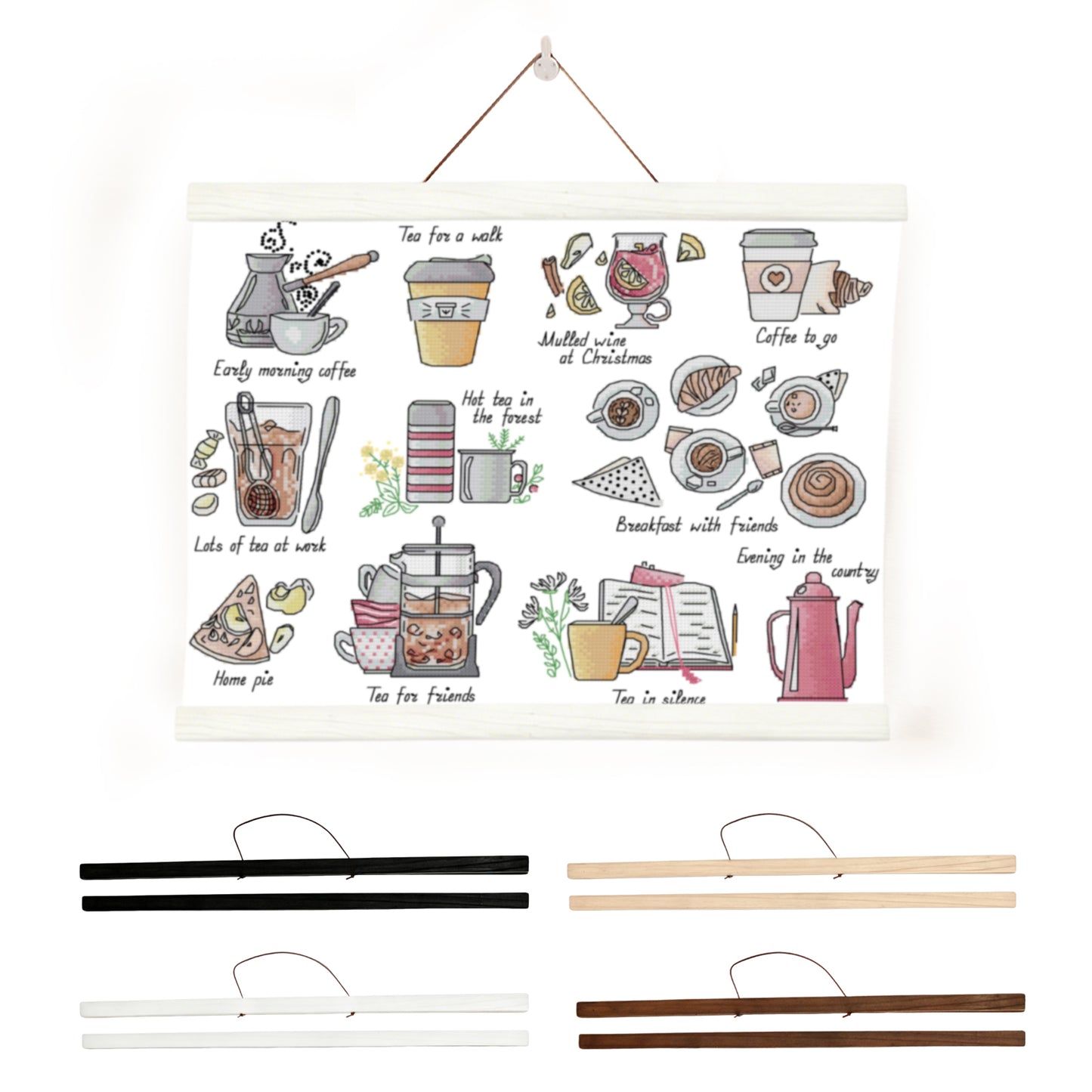 Wooden Magnetic Hanging Scroll Multi-Purpose Wall-Mounted Decorative Painting Rod Lightweight Art Work Print Hanging Holder For Canvas Paper Photo Picture (50CM White)