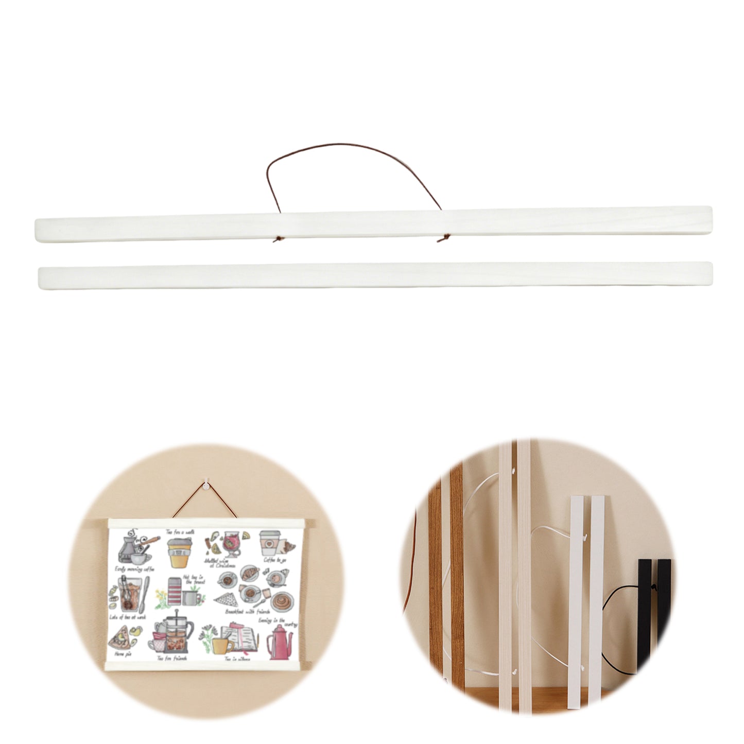 Wooden Magnetic Hanging Scroll Multi-Purpose Wall-Mounted Decorative Painting Rod Lightweight Art Work Print Hanging Holder For Canvas Paper Photo Picture (50CM White)
