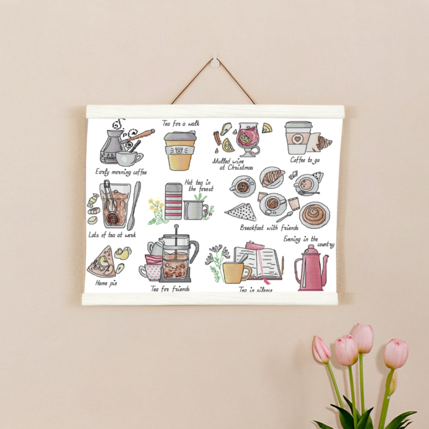 Wooden Magnetic Hanging Scroll Multi-Purpose Wall-Mounted Decorative Painting Rod Lightweight Art Work Print Hanging Holder For Canvas Paper Photo Picture (50CM White)