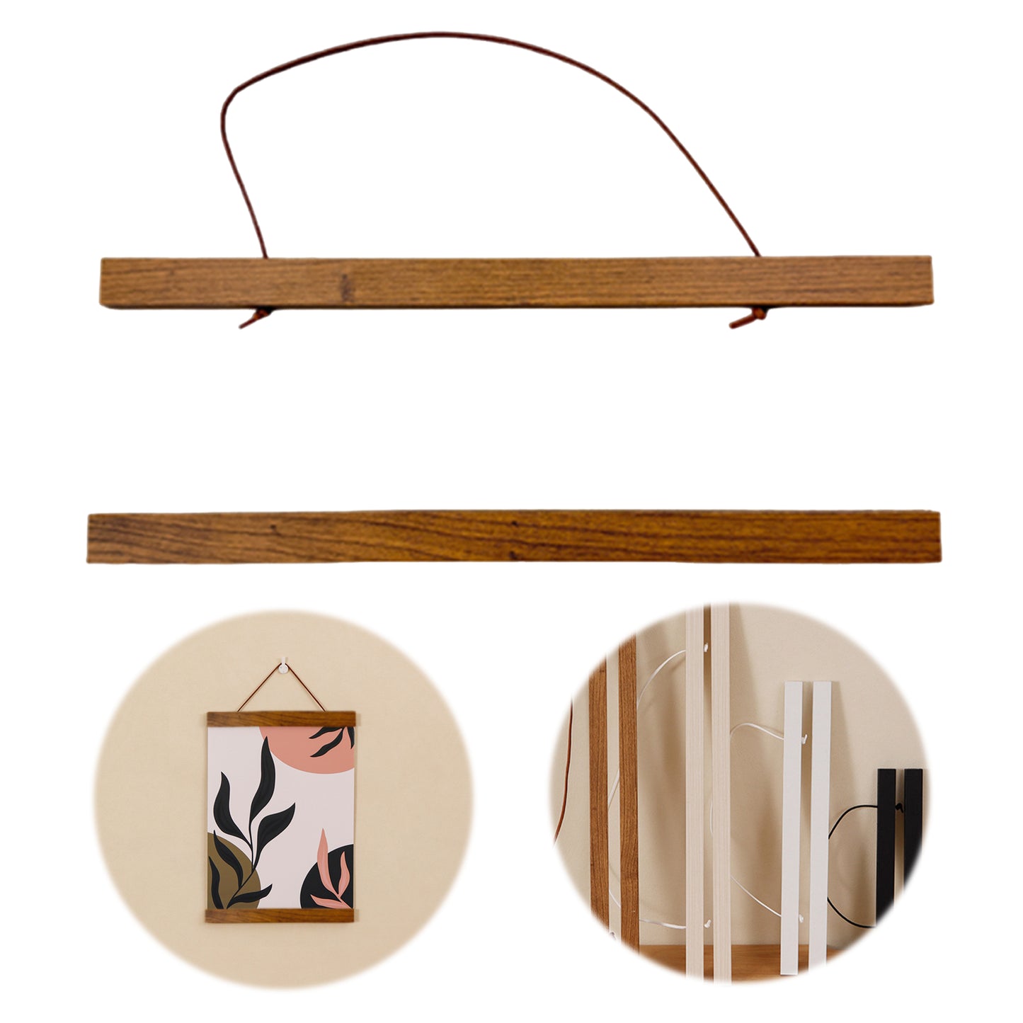 Wooden Magnetic Hanging Scroll Multi-Purpose Wall-Mounted Decorative Painting Rod Lightweight Art Work Print Hanging Holder For Canvas Paper Photo Picture (30CM Beech Wood)