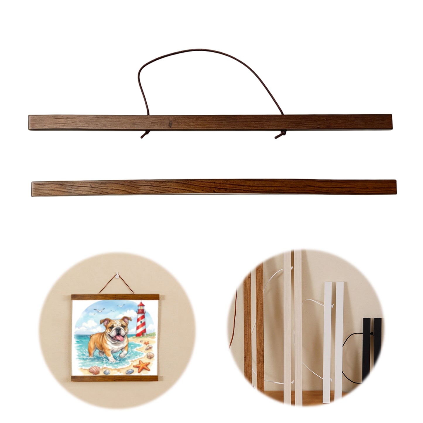Wooden Magnetic Hanging Scroll Multi-Purpose Wall-Mounted Decorative Painting Rod Lightweight Art Work Print Hanging Holder For Canvas Paper Photo Picture (40CM Beech Wood)
