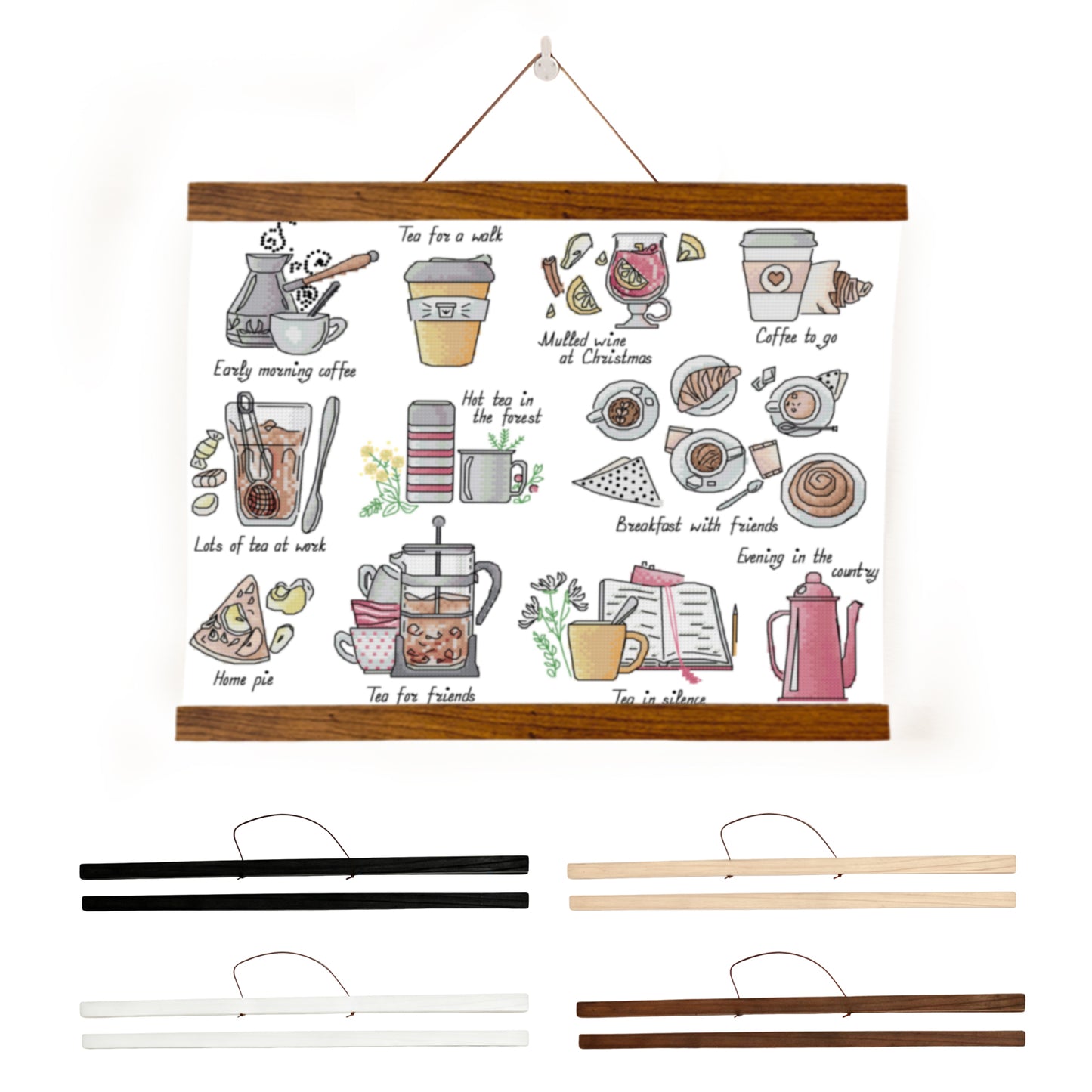 Wooden Magnetic Hanging Scroll Multi-Purpose Wall-Mounted Decorative Painting Rod Lightweight Art Work Print Hanging Holder For Canvas Paper Photo Picture (50CM Beech Wood)