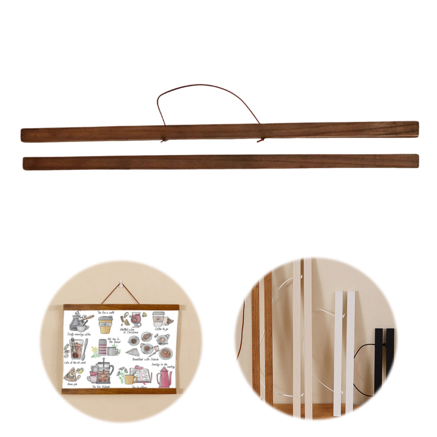 Wooden Magnetic Hanging Scroll Multi-Purpose Wall-Mounted Decorative Painting Rod Lightweight Art Work Print Hanging Holder For Canvas Paper Photo Picture (50CM Beech Wood)