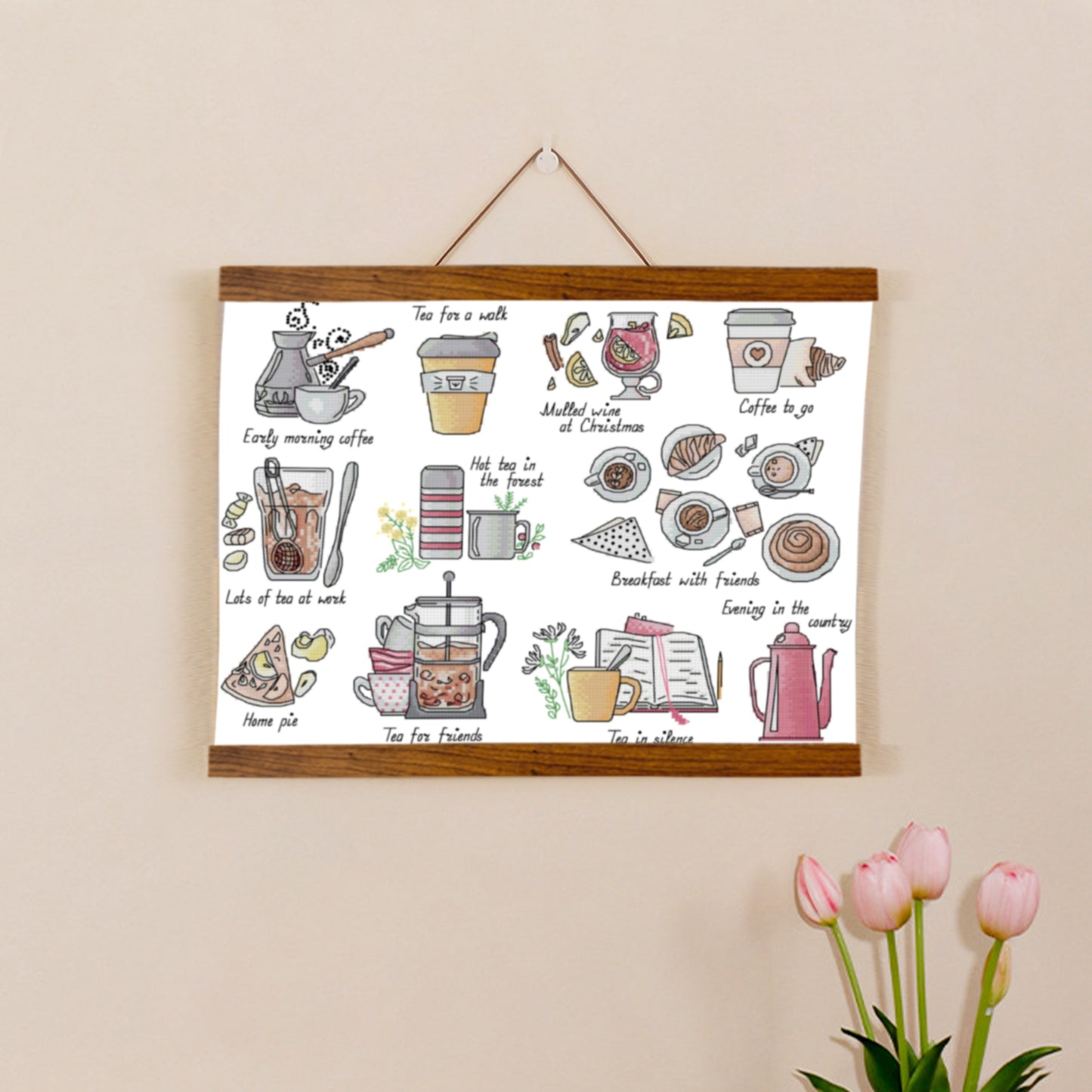 Wooden Magnetic Hanging Scroll Multi-Purpose Wall-Mounted Decorative Painting Rod Lightweight Art Work Print Hanging Holder For Canvas Paper Photo Picture (50CM Beech Wood)