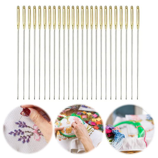100-Pack Metal Large Eye Embroidery Needles Golden Color Cross Stitch Needles with Round Heads & Storage Box for DIY Sewing Quilting Crafting (Size 22)
