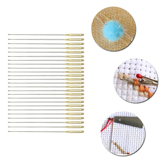 100-Pack Metal Large Eye Embroidery Needles Golden Color Cross Stitch Needles with Round Heads & Storage Box for DIY Sewing Quilting Crafting (Size 26)