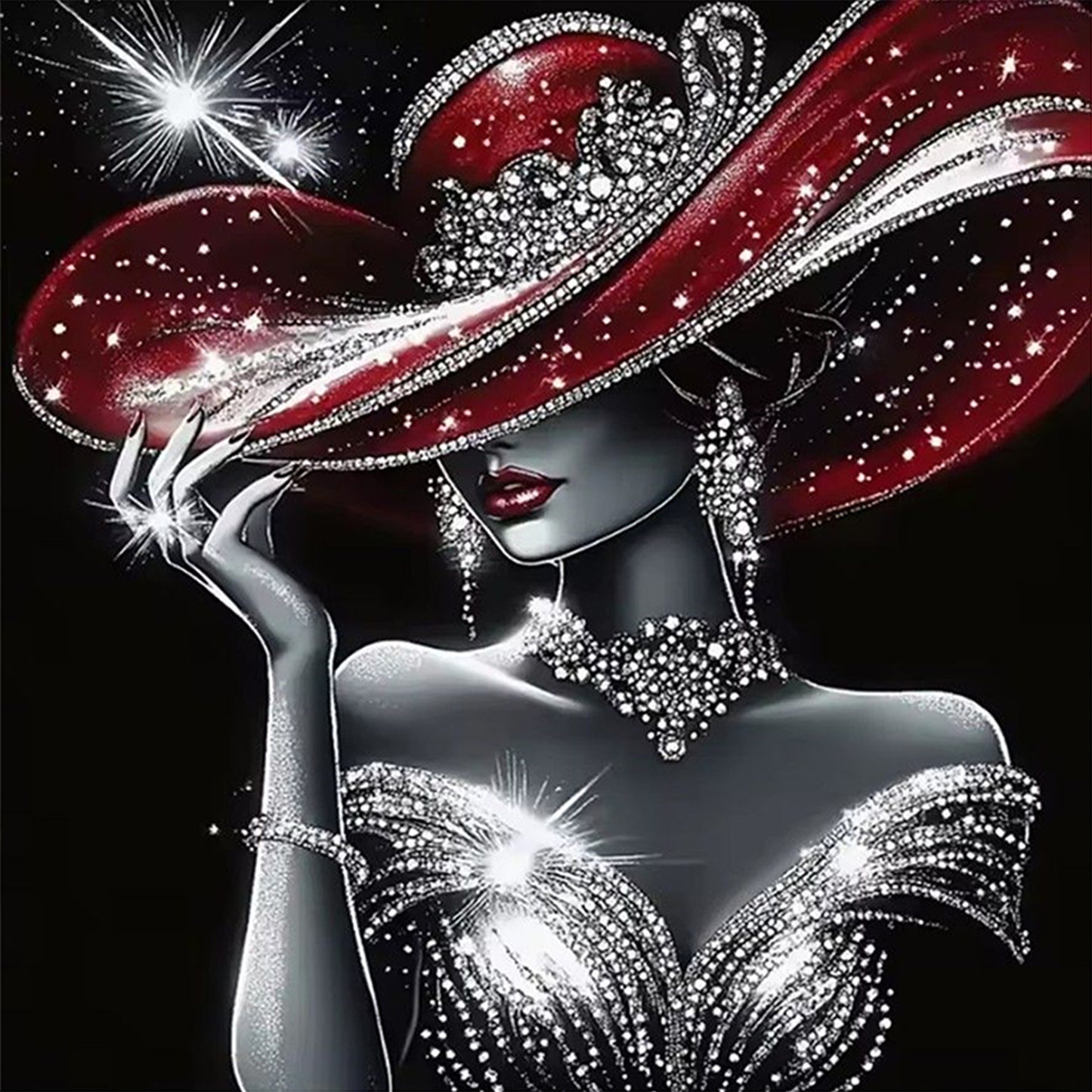 Glam Lady - Full 11CT Stamped Cross Stitch 45x45CM - Yishu
